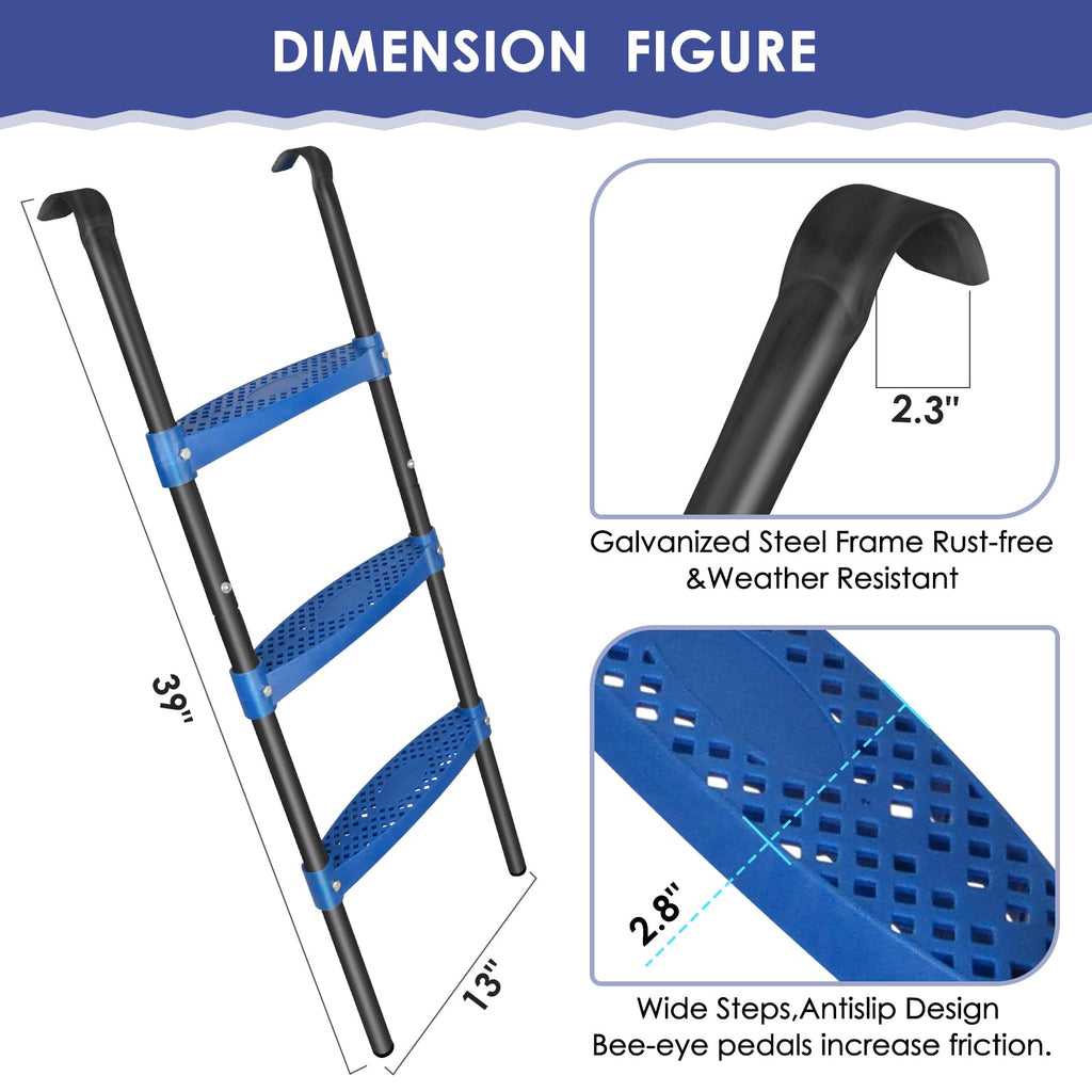 3-Step Trampoline Ladder – 39-Inch Rust-Proof Steel with Mat