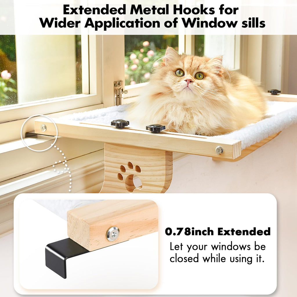AMOSIJOY Cat Window Perch - Sturdy Wood & Metal Hammock for Large Cats