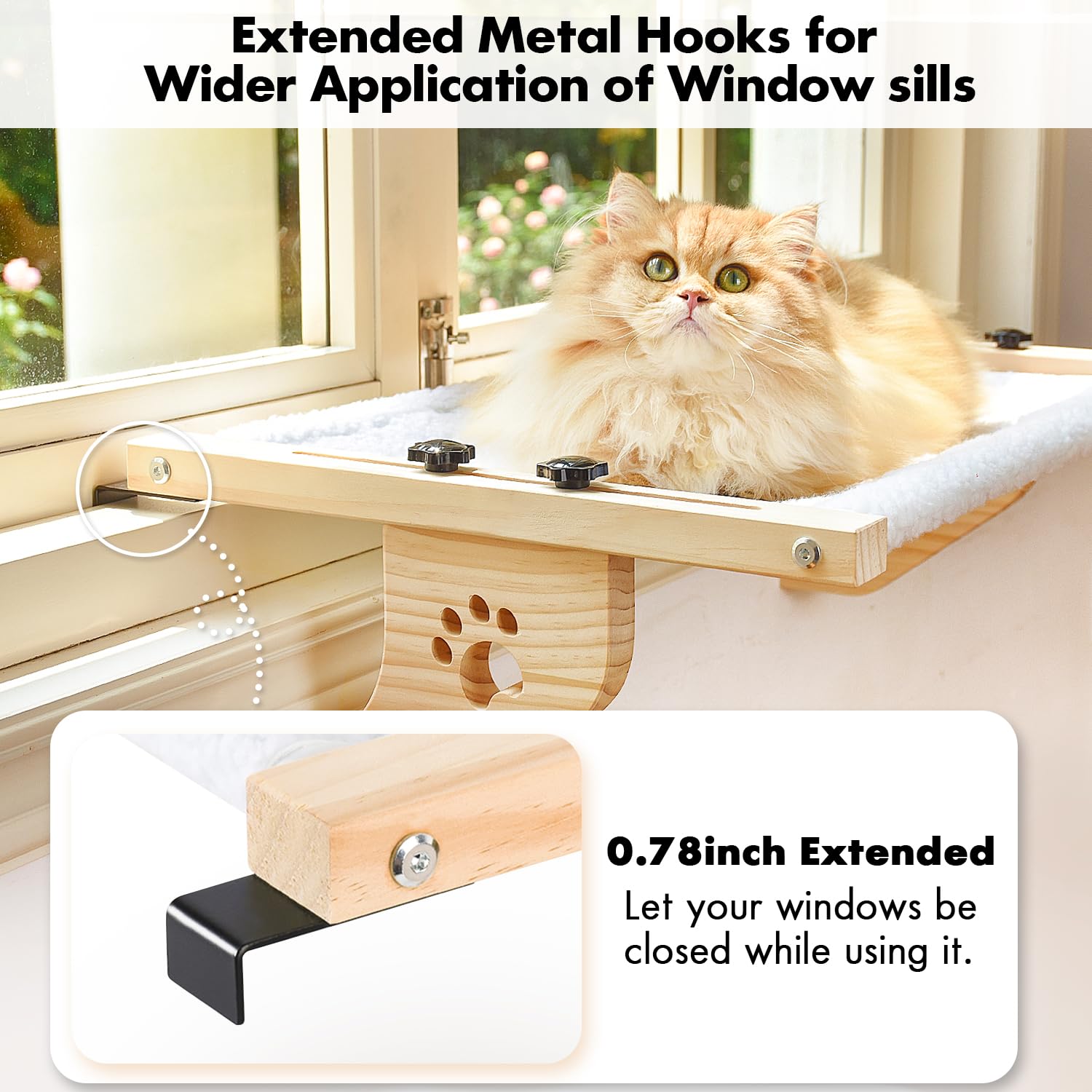 AMOSIJOY Cat Window Perch - Sturdy Wood & Metal Hammock for Large Cats