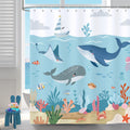 Bonhause Blue Ocean Whale Kids Shower Curtain | 180x180cm Waterproof Fabric