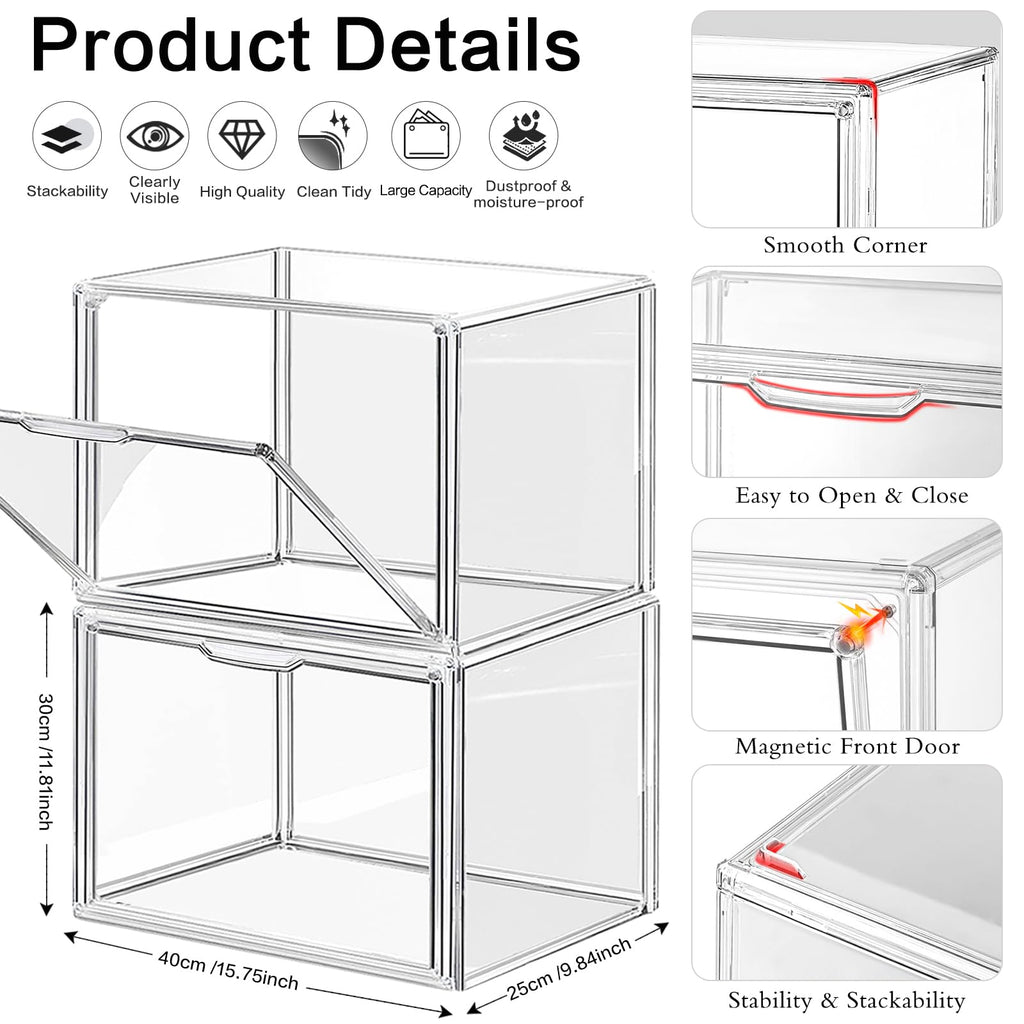LINYAPRY 4-Pack Stackable Acrylic Handbag Organizer with Magnetic Door