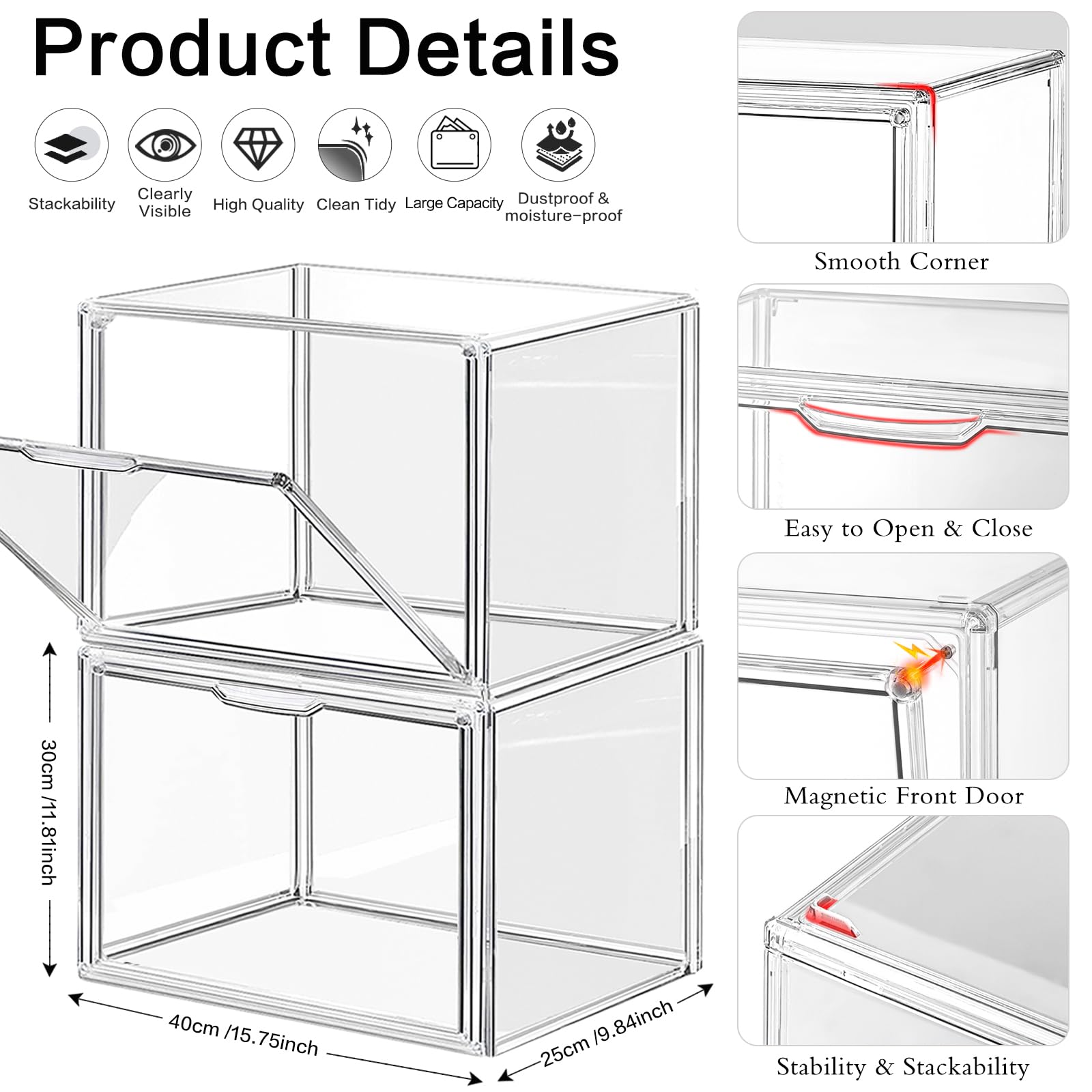 LINYAPRY 4-Pack Stackable Acrylic Handbag Organizer with Magnetic Door