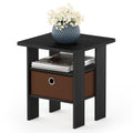 Furinno Andrey Side Table – Small Nightstand with Storage Bin, Americano