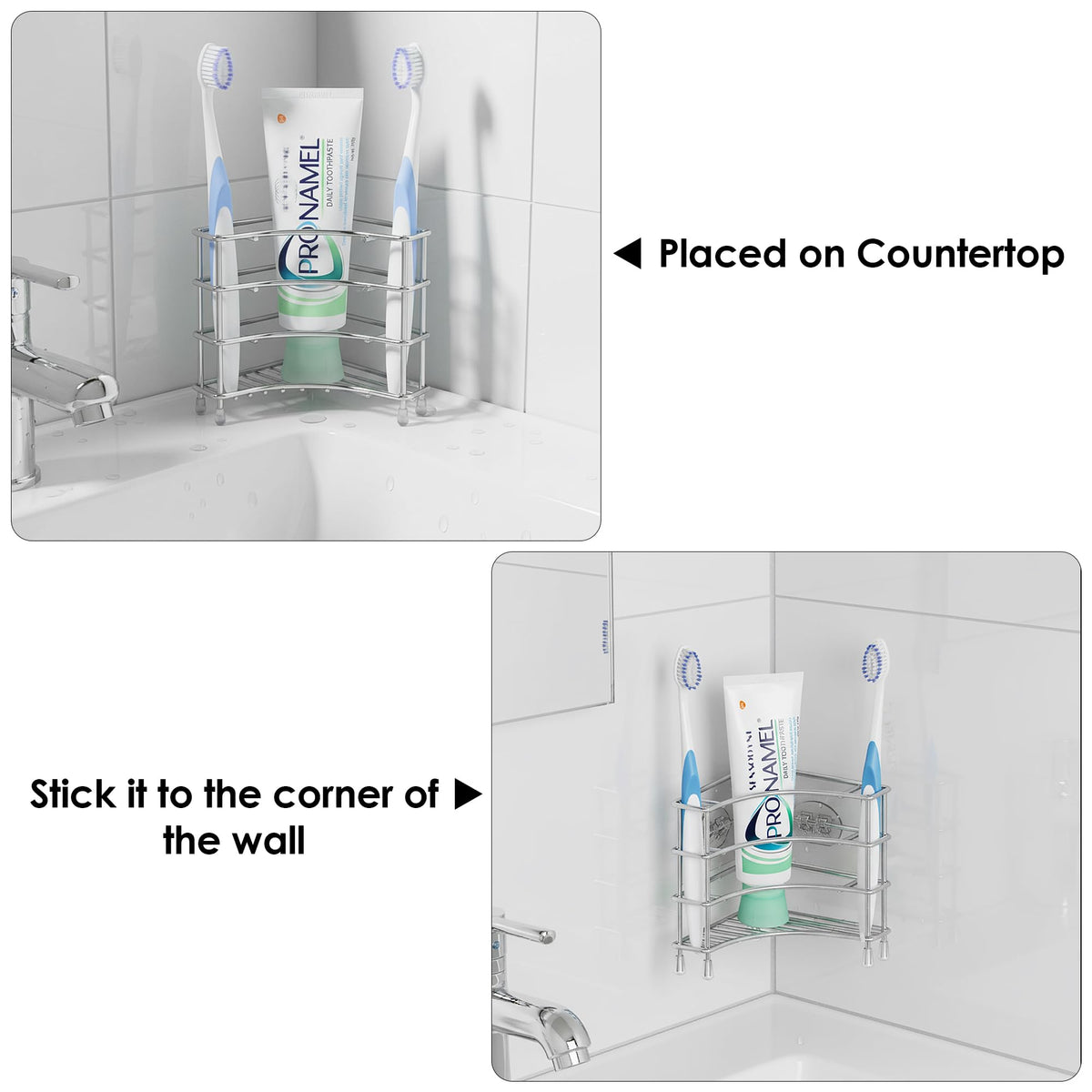 Linkidea Corner Wall Mount Toothbrush Holder for Bathroom, Stainless Steel Triangle Shelf for Tile Walls - image 5
