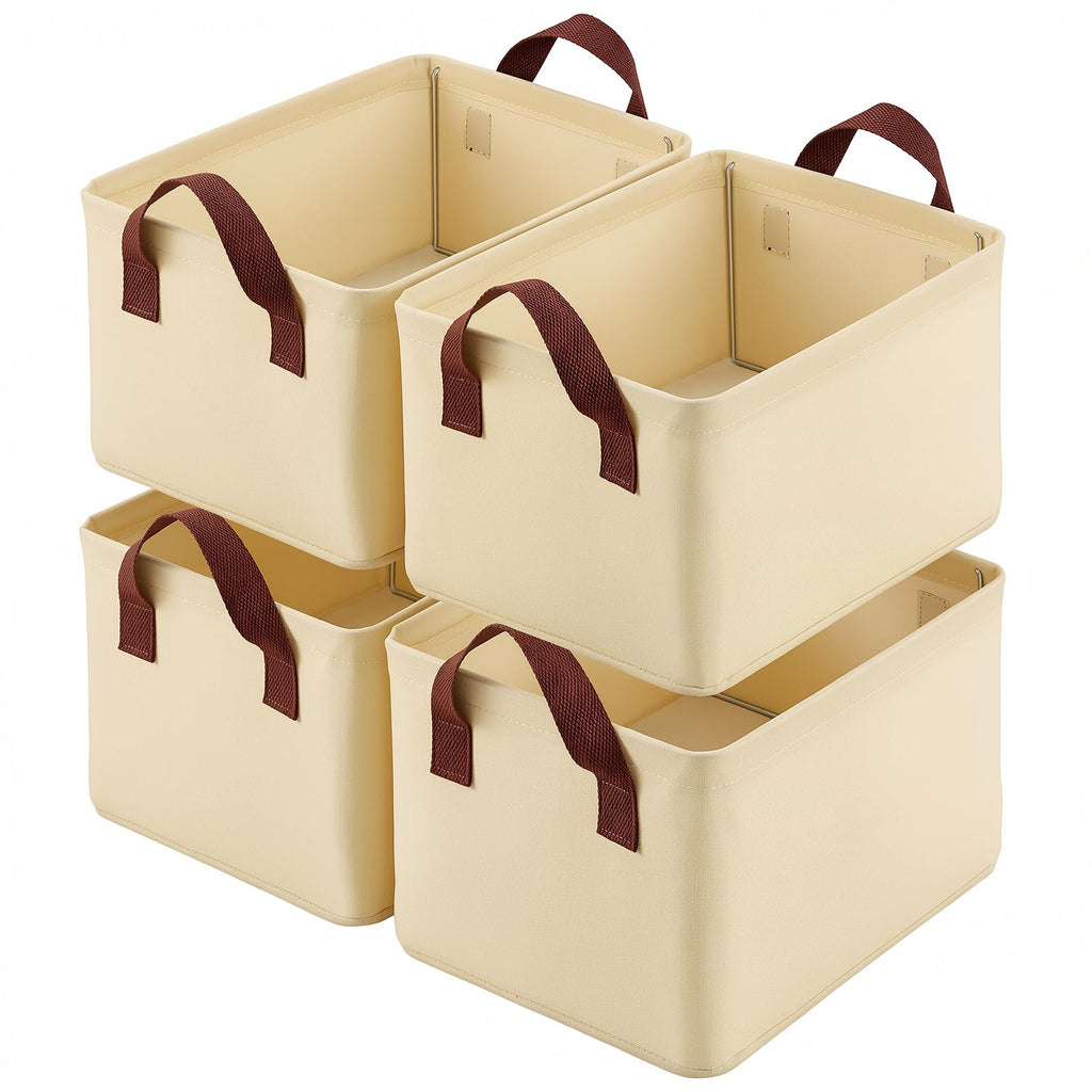 4 Pack Storage Baskets for Shelf, Small Closet Organizers and Storage Beige - image 1