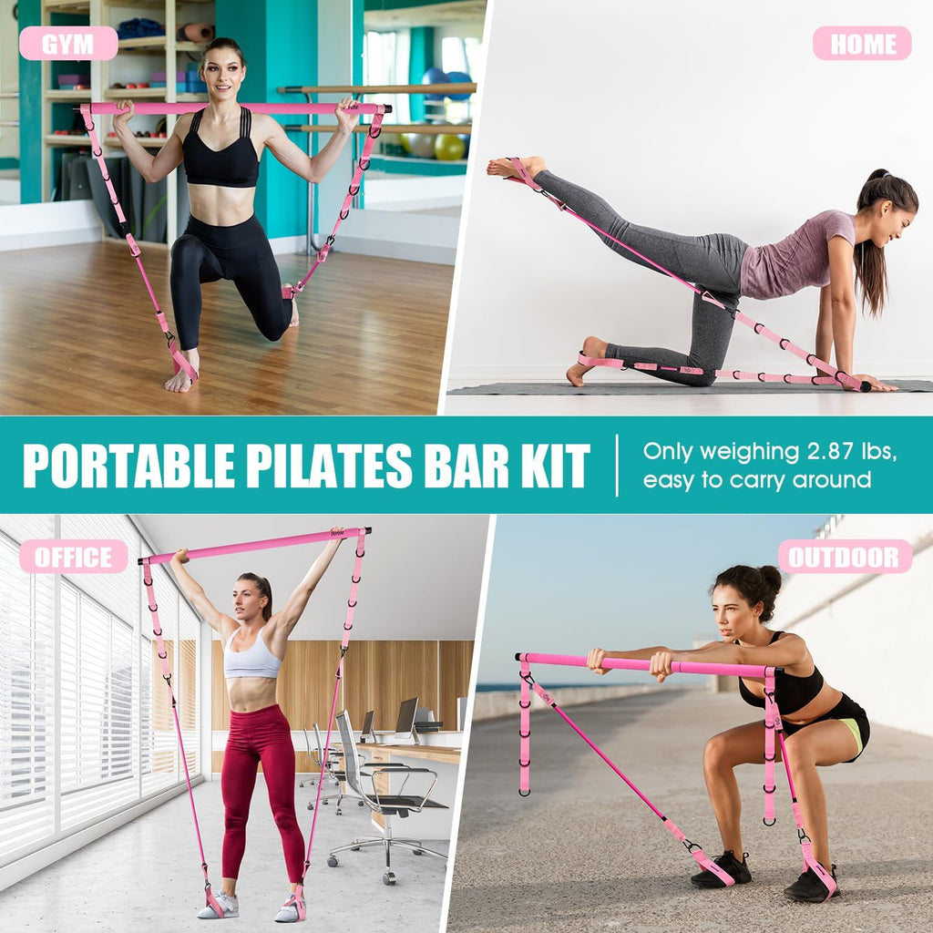 Pilates Bar Kit | Adjustable Resistance Bands Home Gym Set