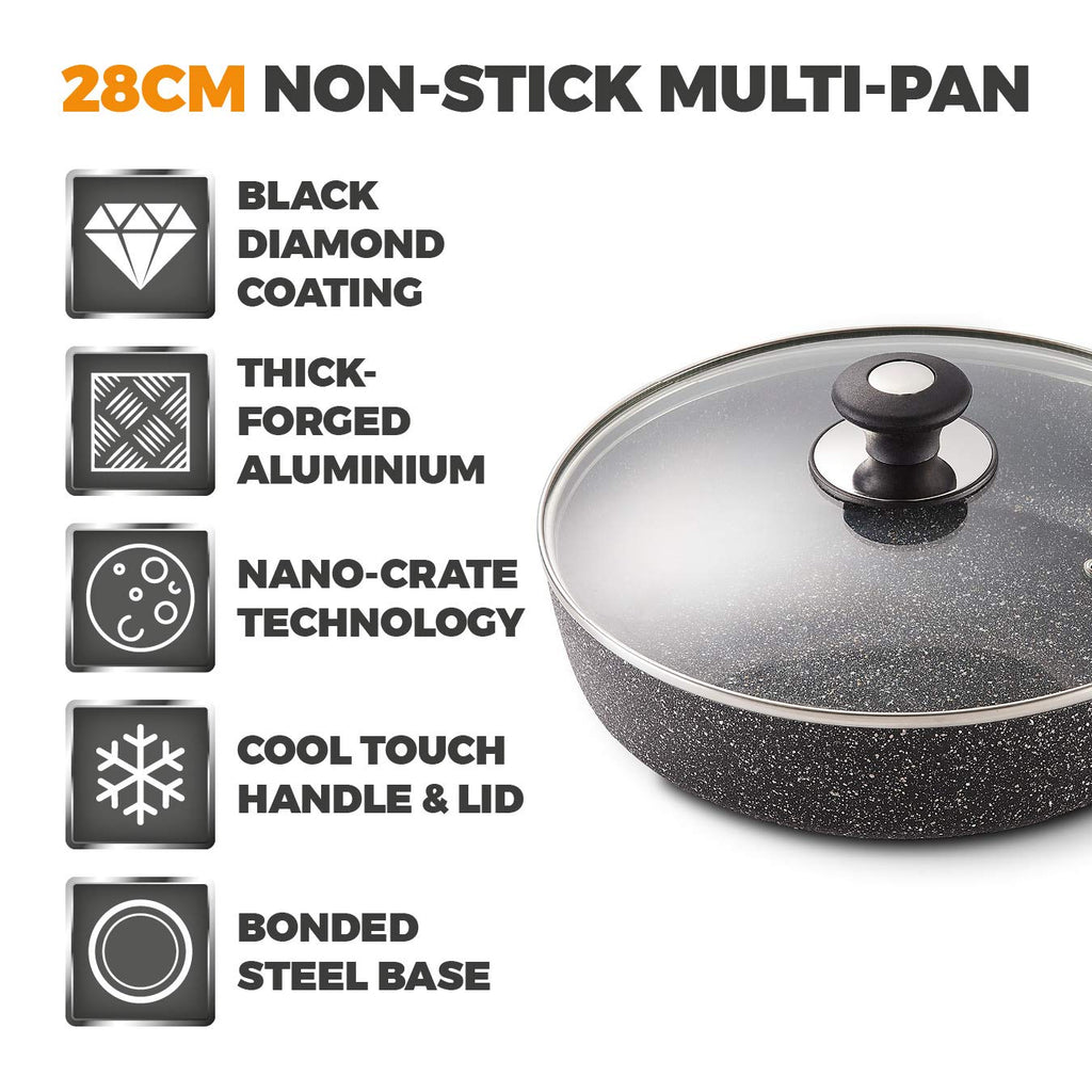 Tower Precision 28cm Non-Stick Multi-Pan | Black Diamond Forged Aluminium