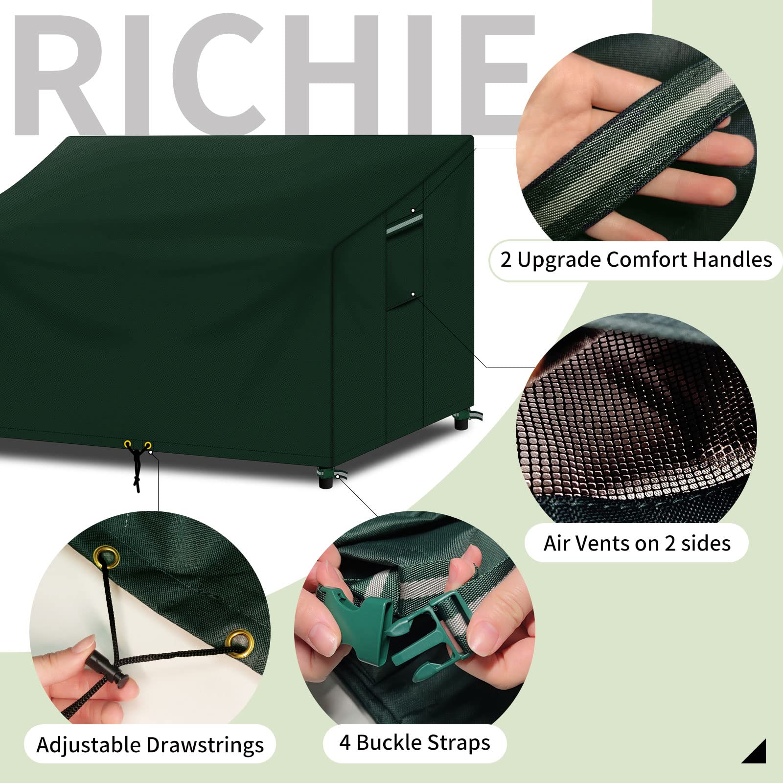 RICHIE 2 Seater Garden Bench Cover | Heavy-Duty 600D Oxford Fabric - Green