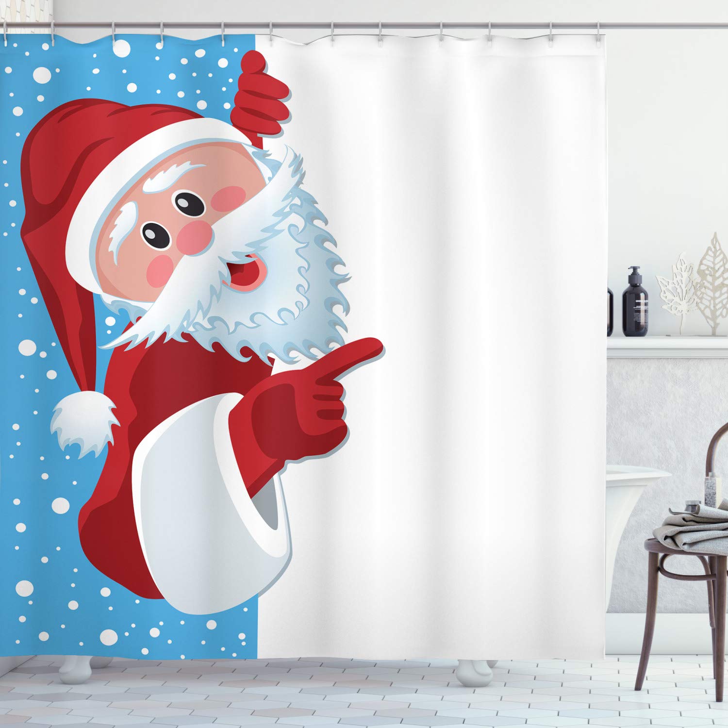 ABAKUHAUS Christmas Shower Curtain | Winter Snow Fabric Decor with Hooks