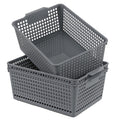 Afromy Set of 3 Plastic Storage Baskets, Rectangular Weave Storage Basket Bin, Grey - image 1