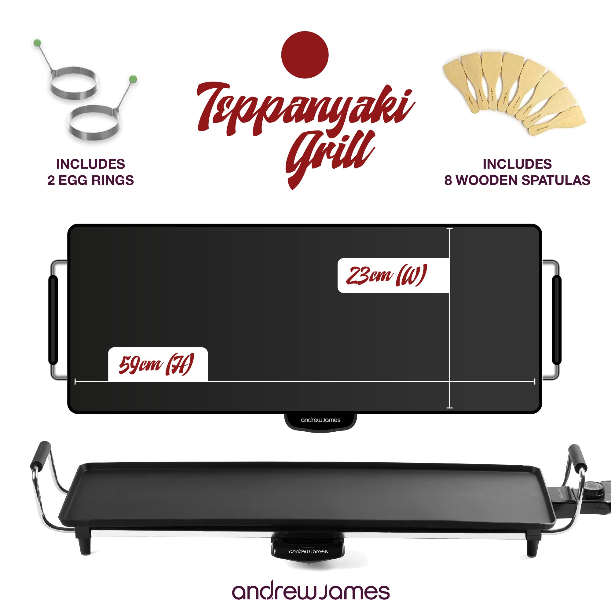 Andrew James XL Teppanyaki Grill Plate | Non-Stick Electric Griddle