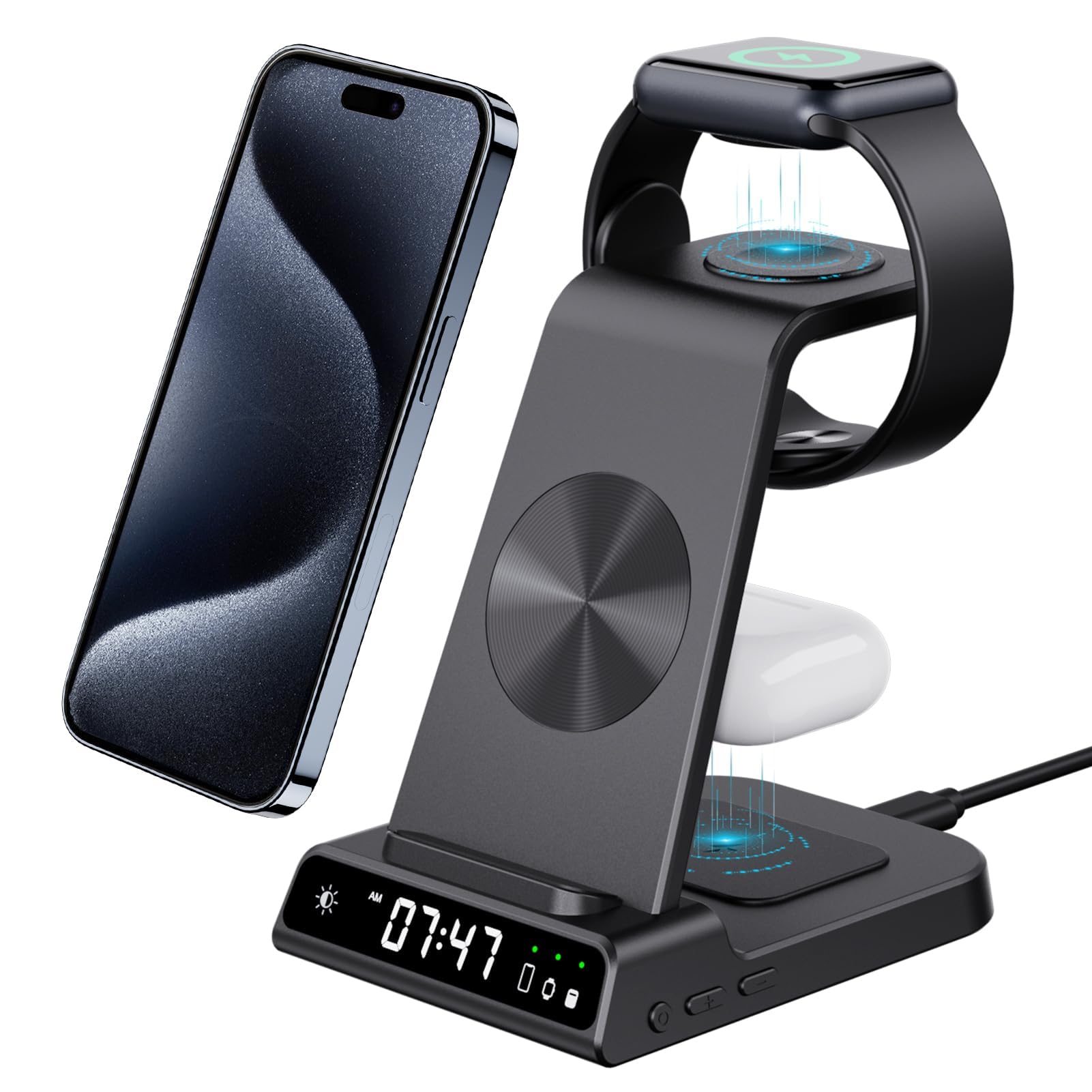 Jolof Store 3-in-1 Wireless Charging Station with Digital Clock