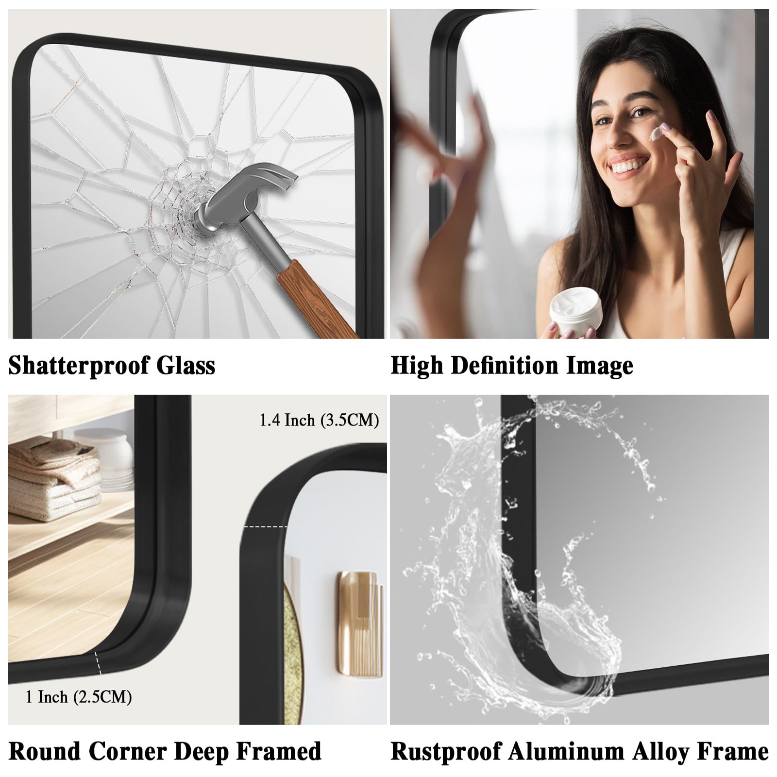 LunaMirror Black Bathroom Vanity Mirror – 50x75 CM Aluminum Frame