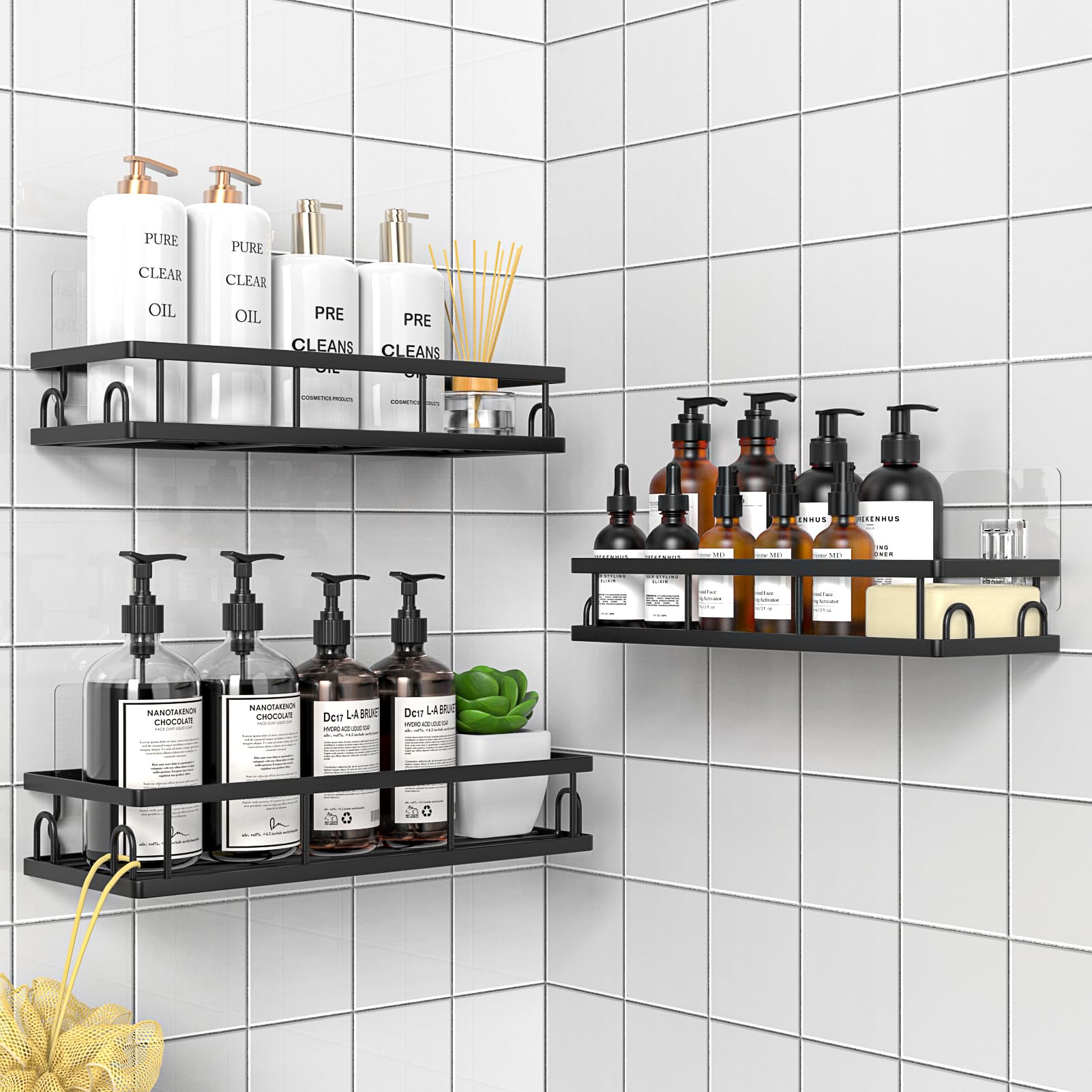 UUlioyer Shower Caddy - 3 Pack Rustproof Adhesive Bathroom Storage Shelf