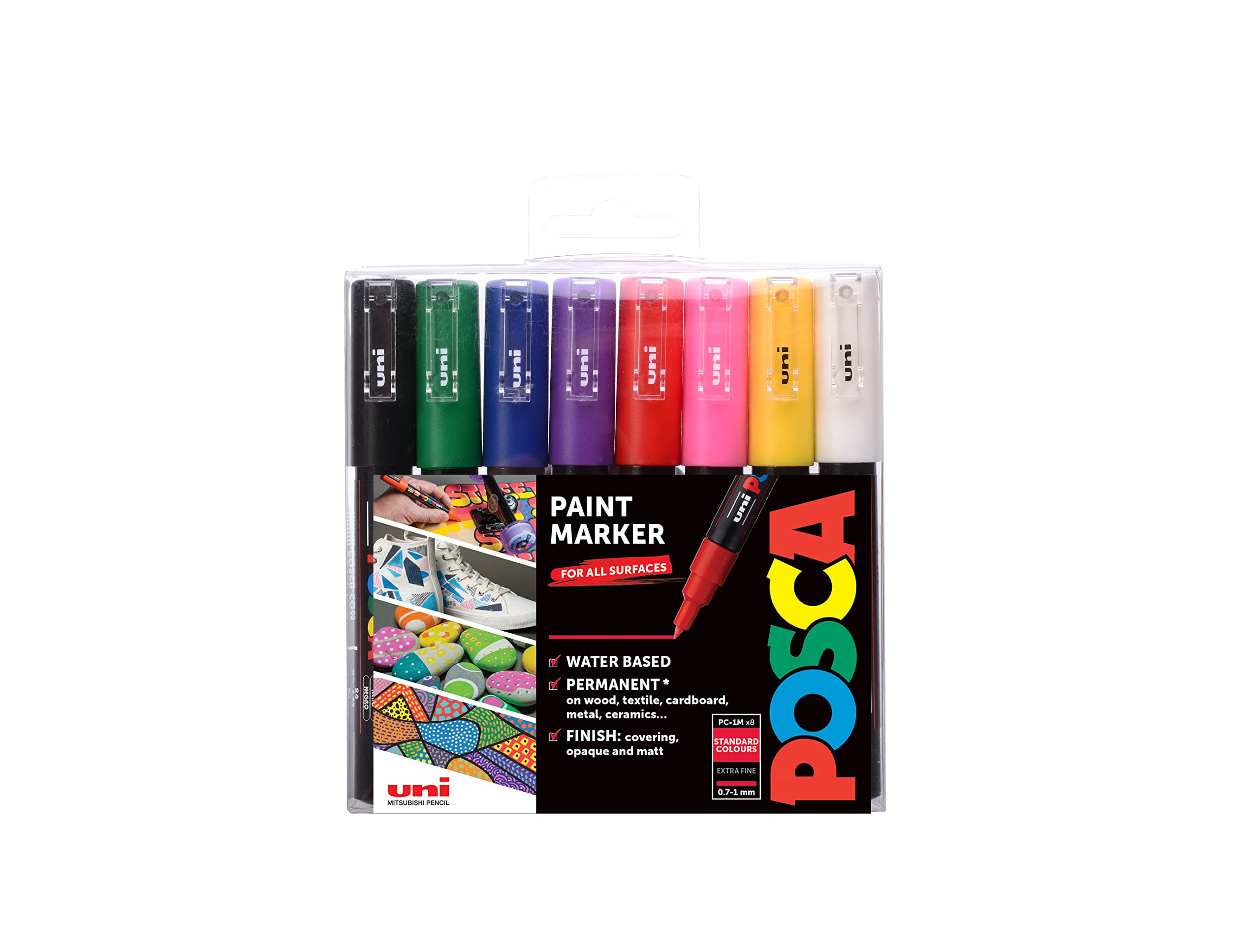 POSCA PC-1M Paint Markers – Extra Fine 0.7mm Tip – Set of 8 Colors