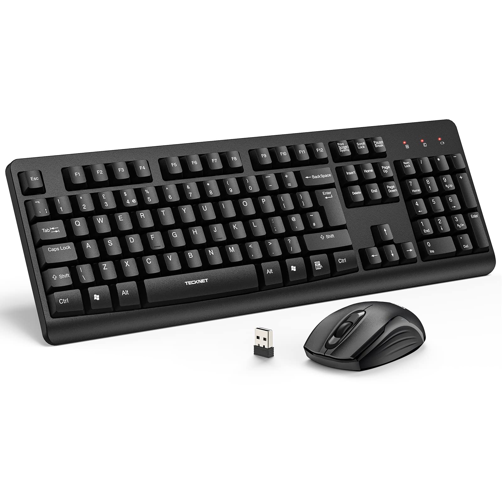 TECKNET Wireless Keyboard and Mouse Set | Ergonomic Silent Full-Size Combo