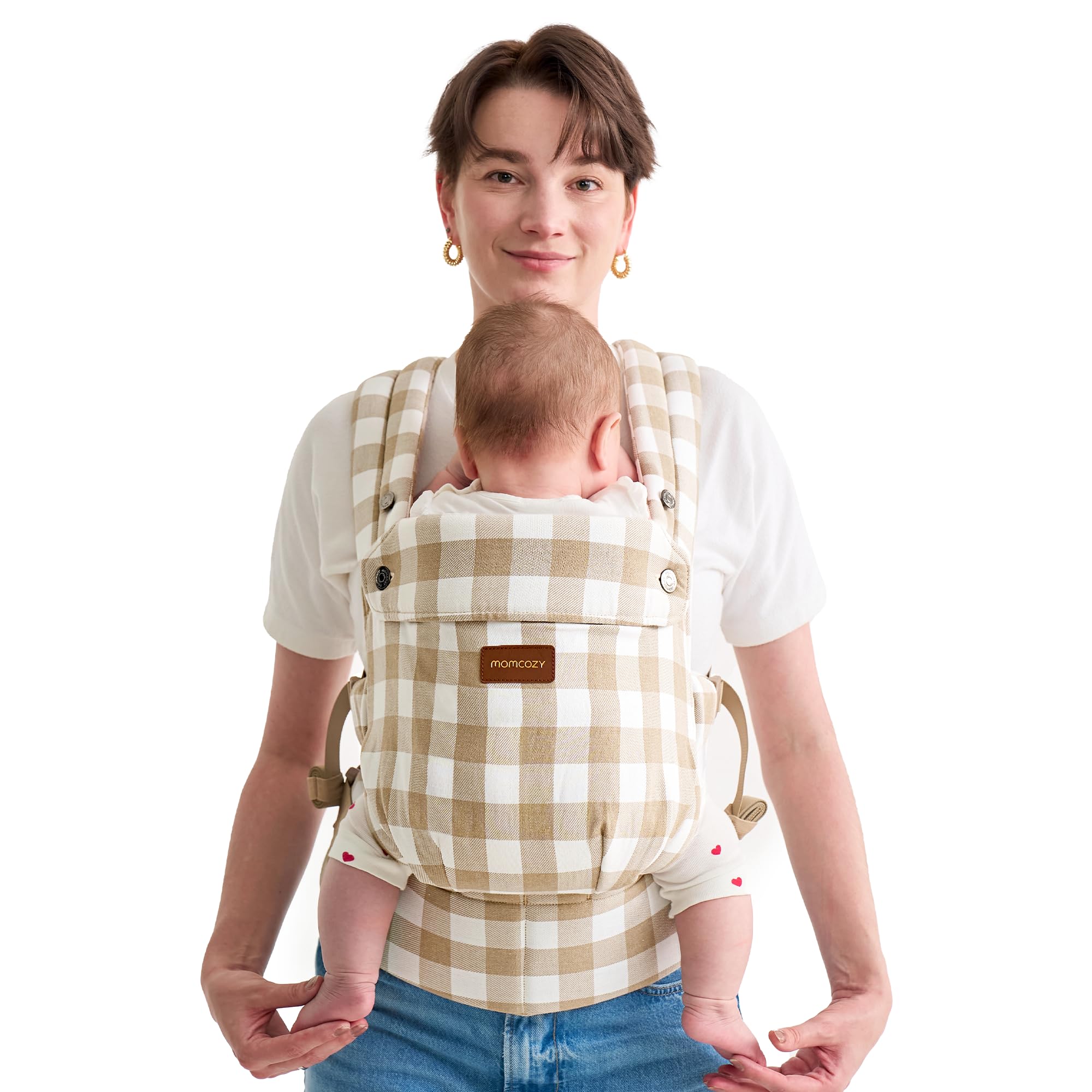 Momcozy Ergonomic Baby Carrier – Cotton Linen, Brown Checkerboard