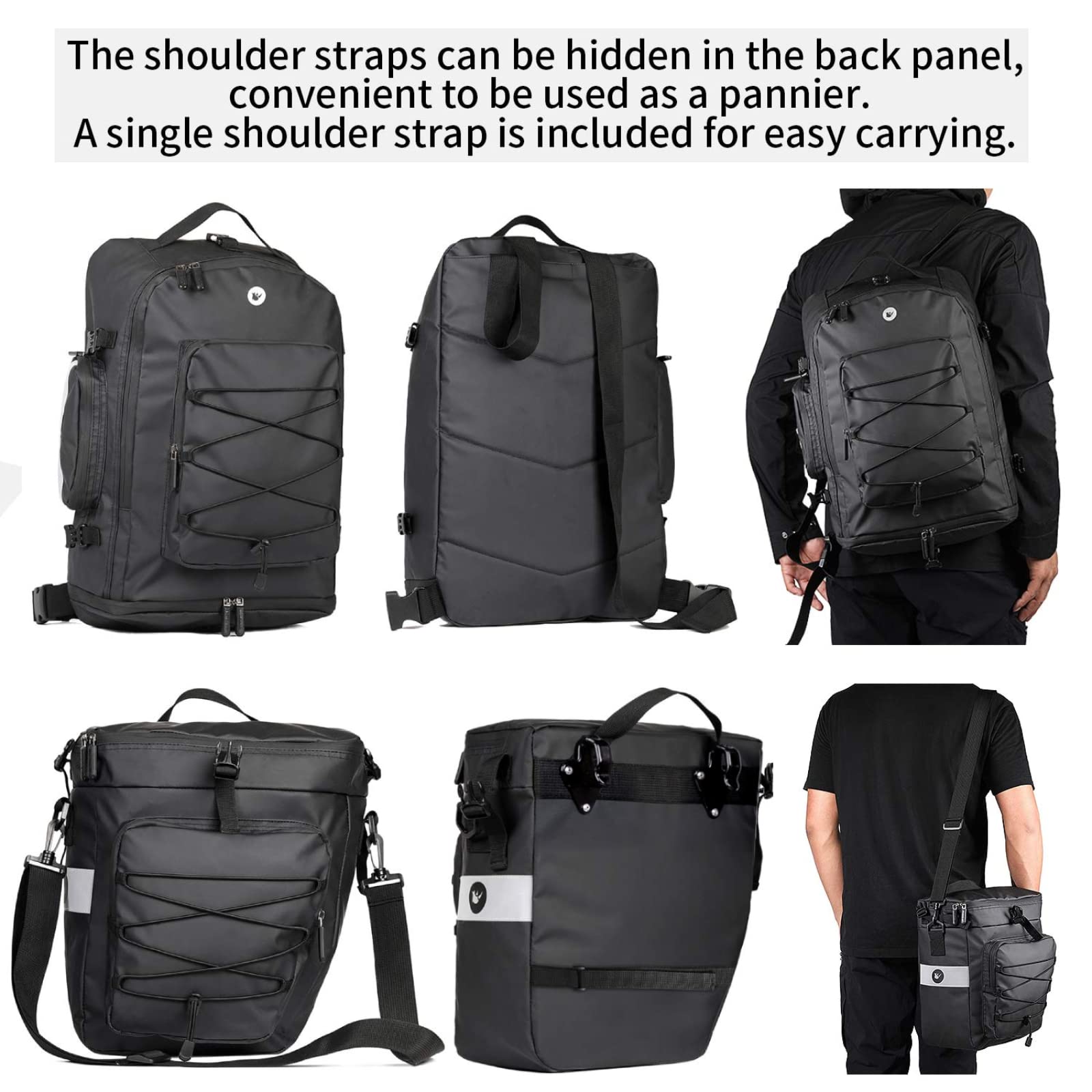 BAIGIO 3-in-1 Bike Panniers | 75L Waterproof Rear Rack Bag & Backpack