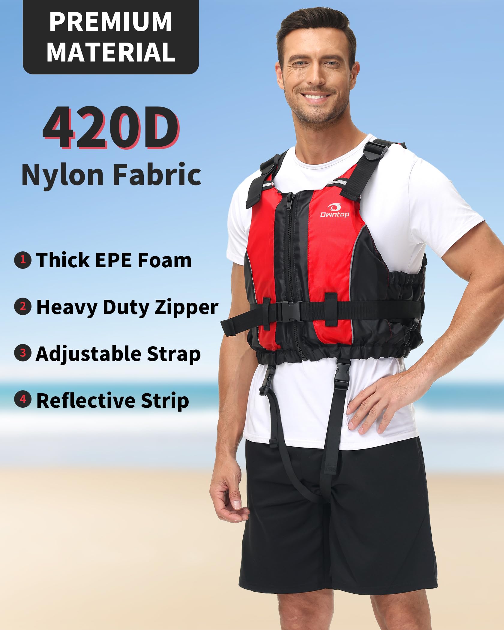 Owntop Buoyancy Aid Vest - Foam Safety Jacket for Kayaking & SUP | Red
