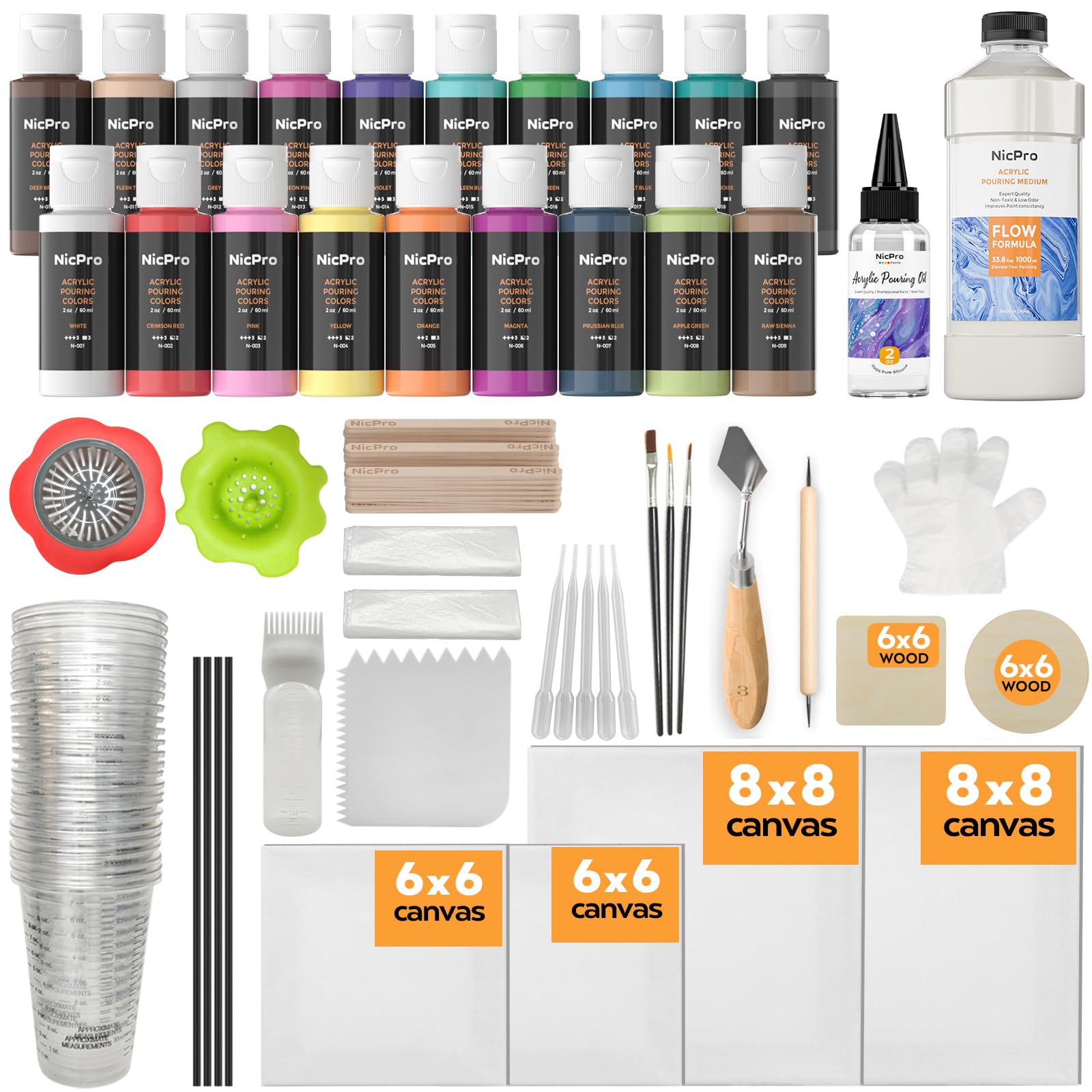 Nicpro Acrylic Pouring Kit – 19 Colors Fluid Art Starter Set with Tools