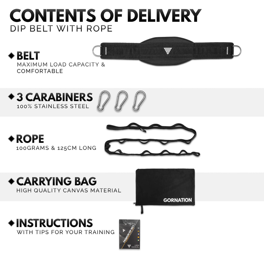 GORNATION Dip Belt with Stainless Steel Chain - 1000kg Weight Lifting Belt