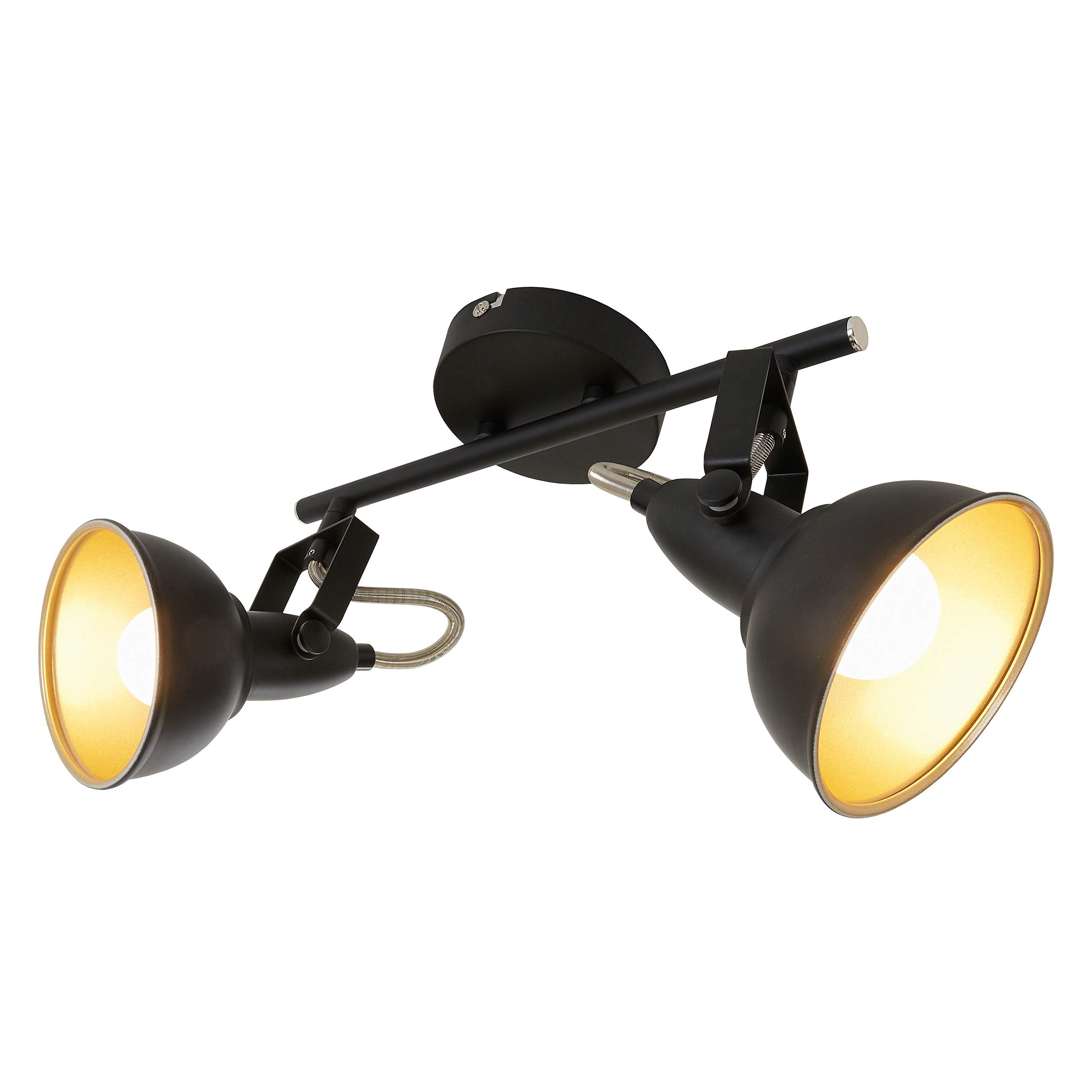 Briloner Leuchten Retro Ceiling Light – 2-Spot Black & Gold Metal Lamp