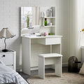 TUKAILAi White Dressing Table Set with Mirror, Stool & 1 Drawer
