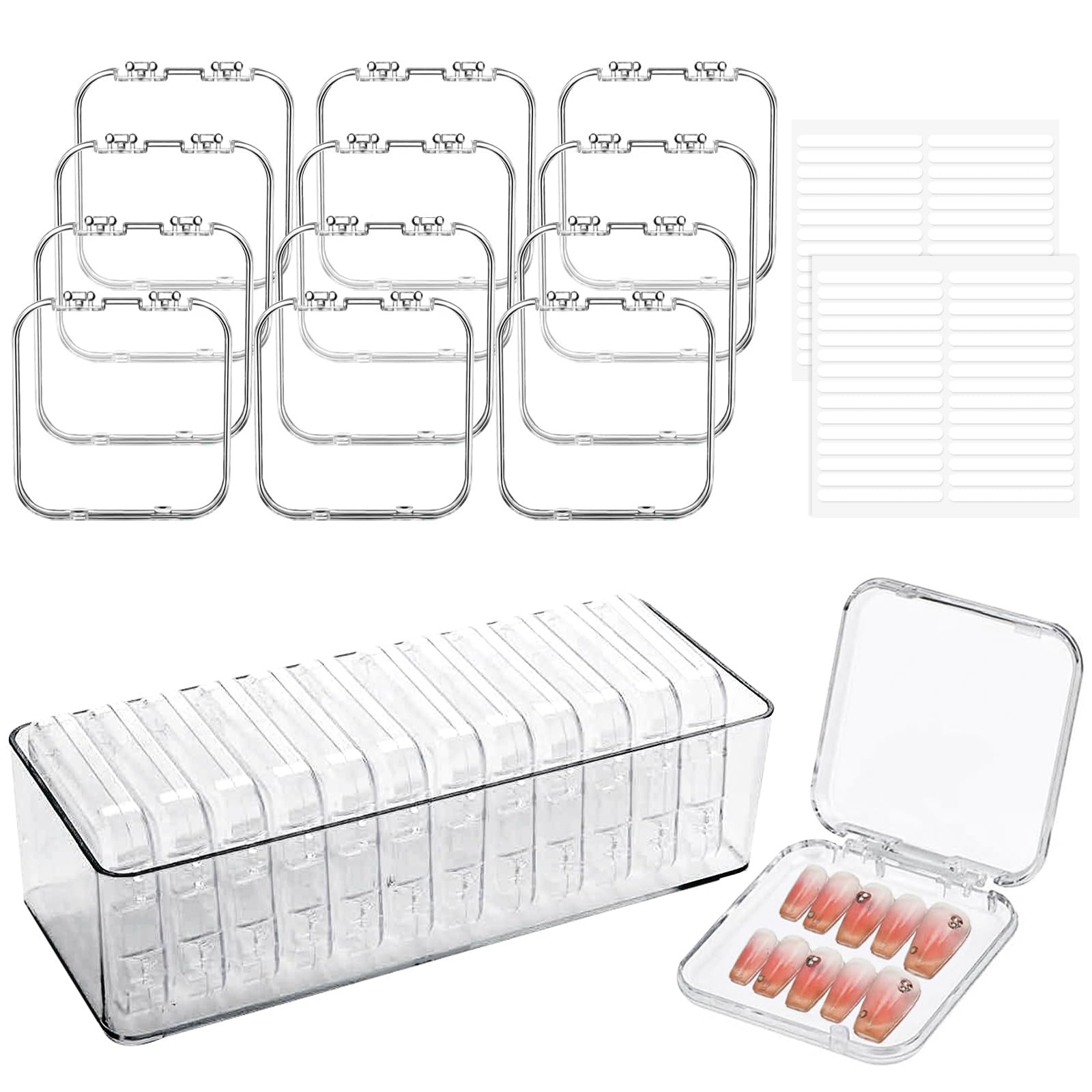 wordmouk Press On Nails Packaging Boxes | 12pc Acrylic Storage Case Set