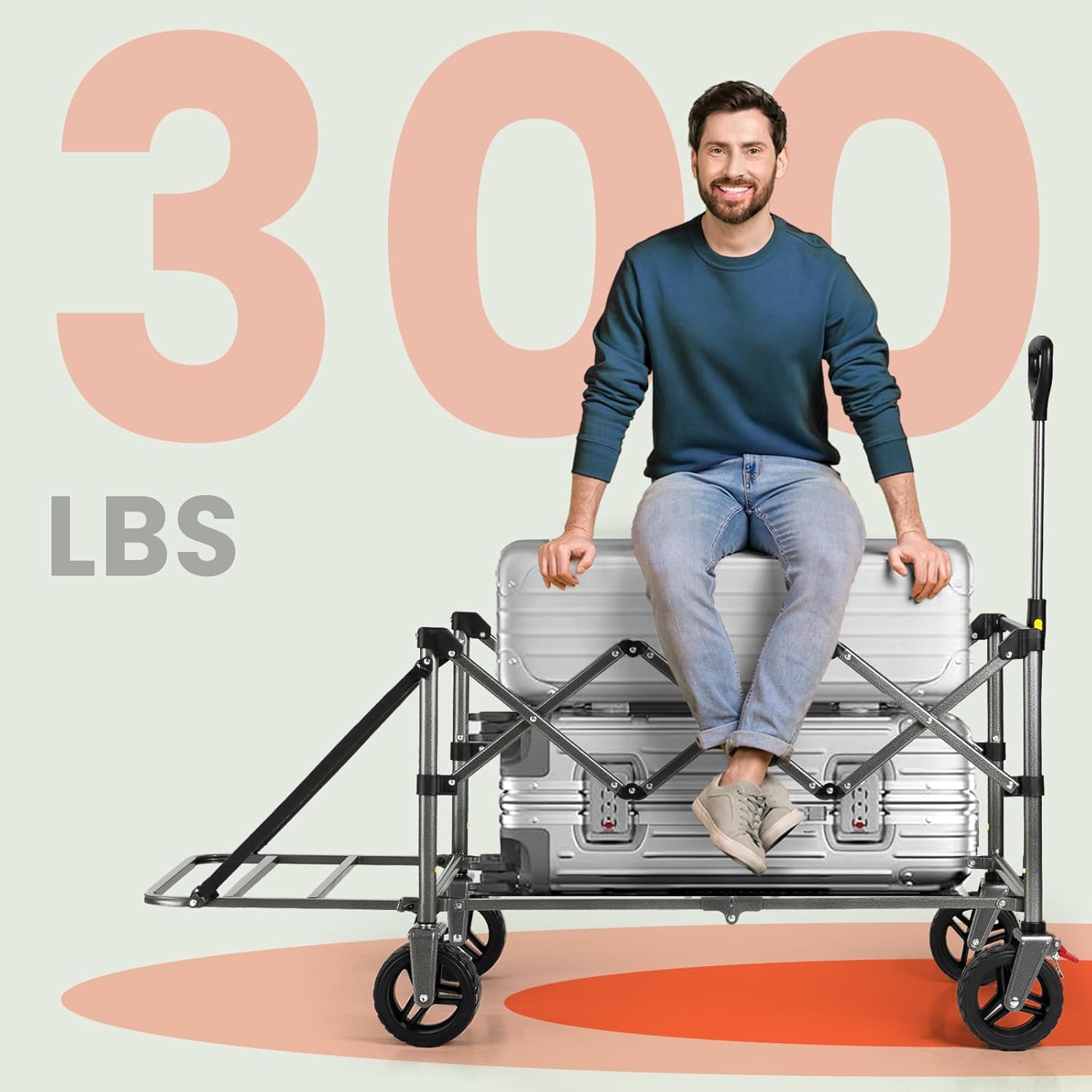 Overmont 300L Folding Wagon – Heavy Duty All-Terrain Utility Cart, 150kg