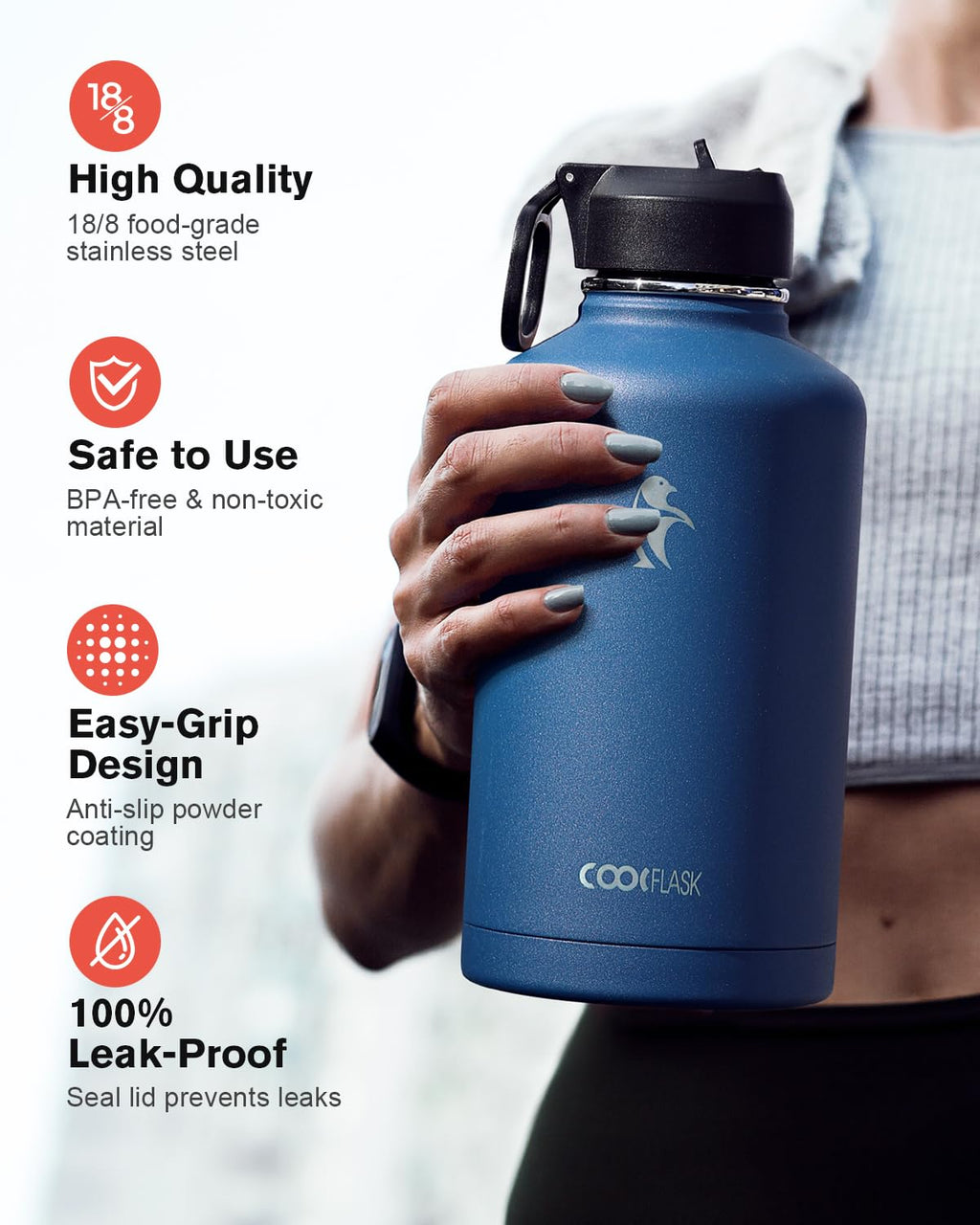 Coolflask 2L Insulated Water Bottle | Stainless Steel Leakproof Flask