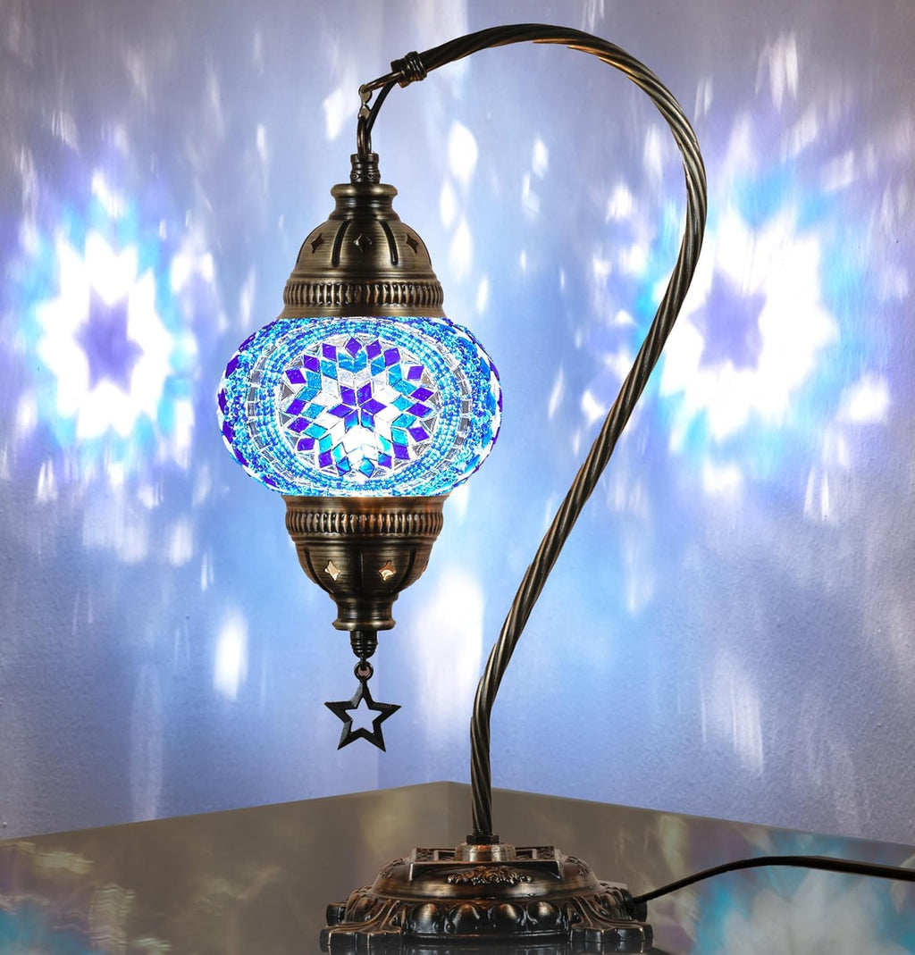 DEMMEX Turkish Moroccan Mosaic Table Lamp | Handcrafted Glass & Brass