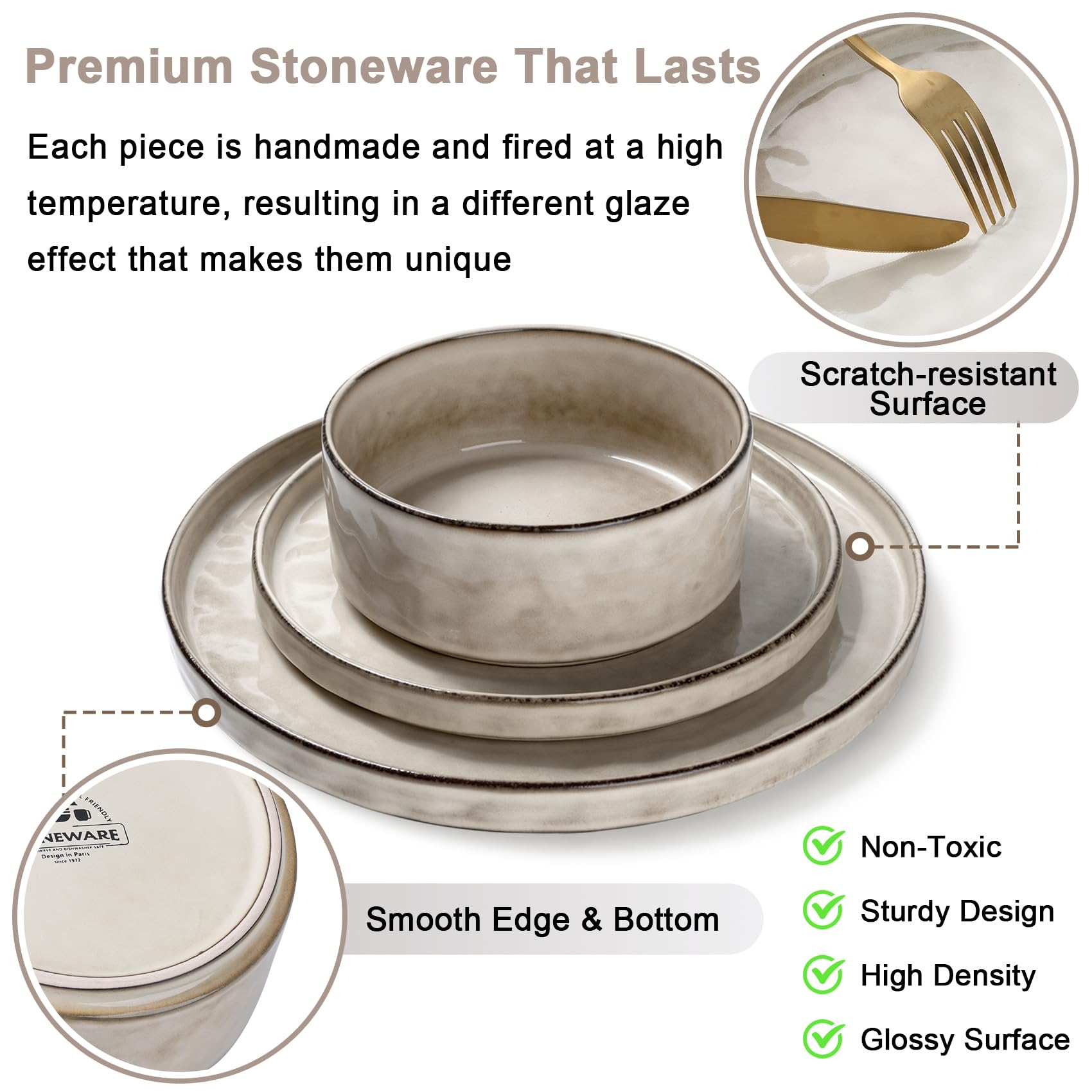 Homikit 18-Piece Stoneware Dinner Set for 6 | Reactive Glaze Dinnerware