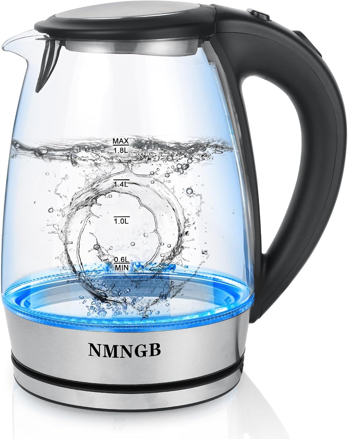 NMNGB 1.8L Glass Electric Kettle – 2200W Fast Boil with Blue LED