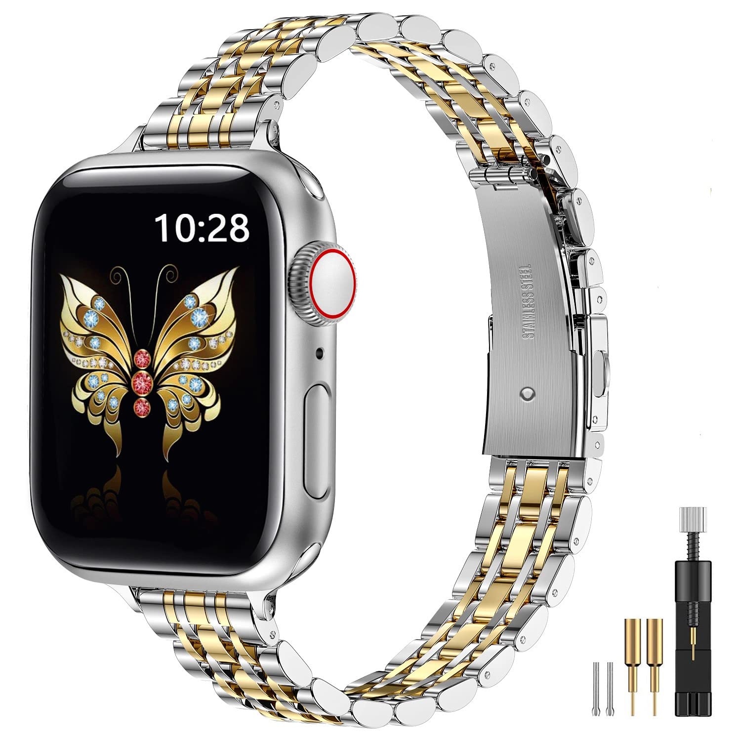 MioHHR Slim Stainless Steel Metal Chain Band for Apple Watch Women