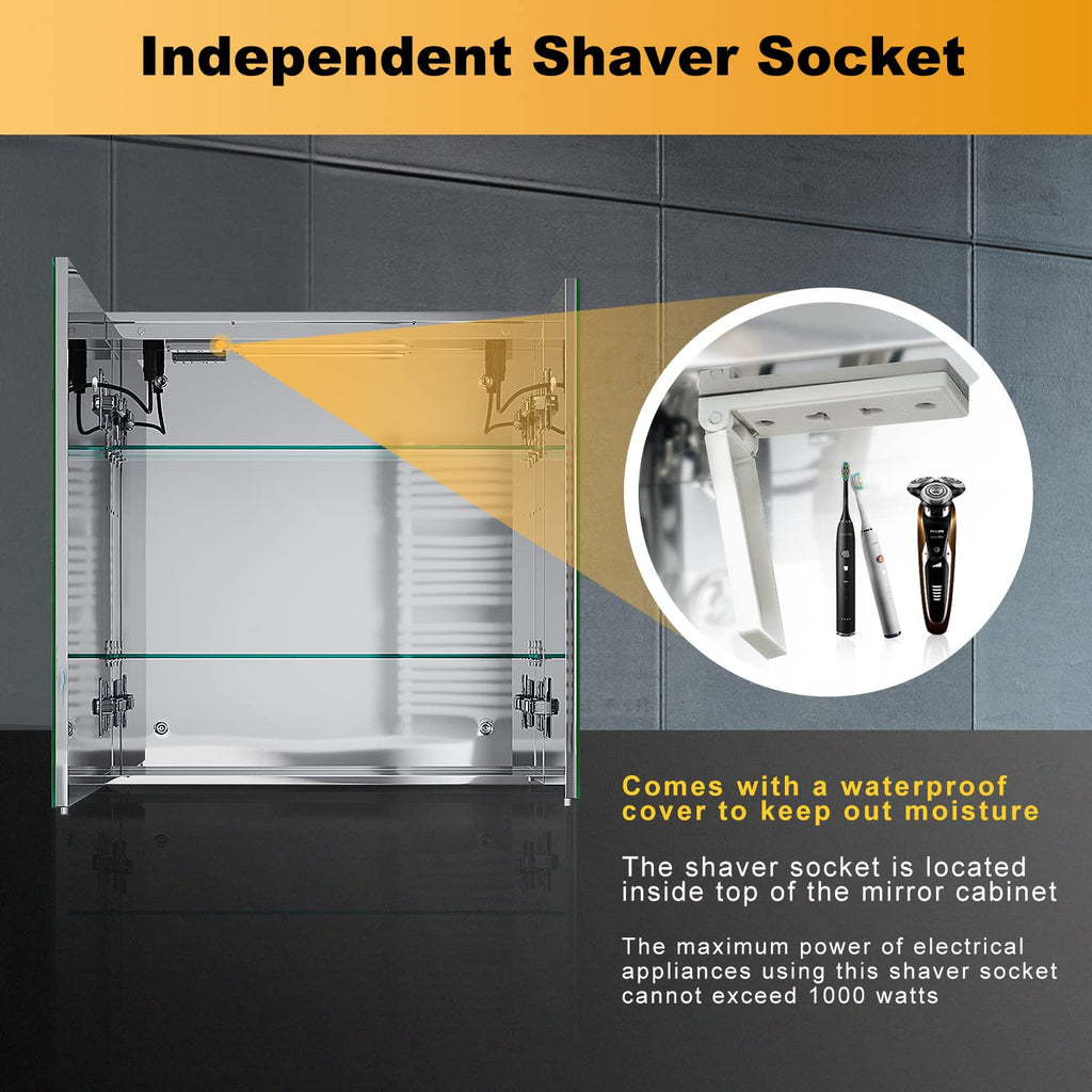 ELEGANT Bathroom Mirror Cabinet with LED Lights & Shaver Socket, 650x600mm - image 3