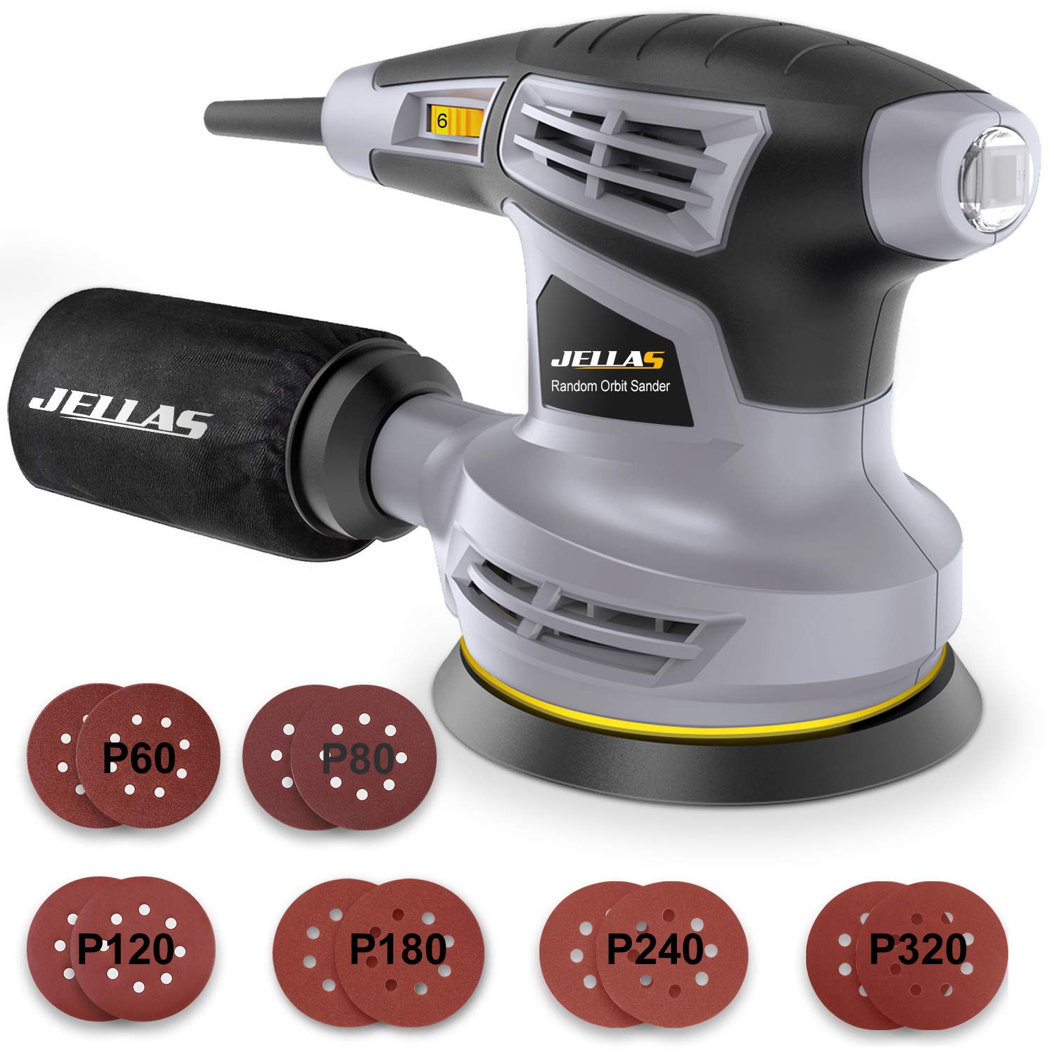 Jellas Orbital Sander – 125mm 6 Variable Speed Wood Power Sander