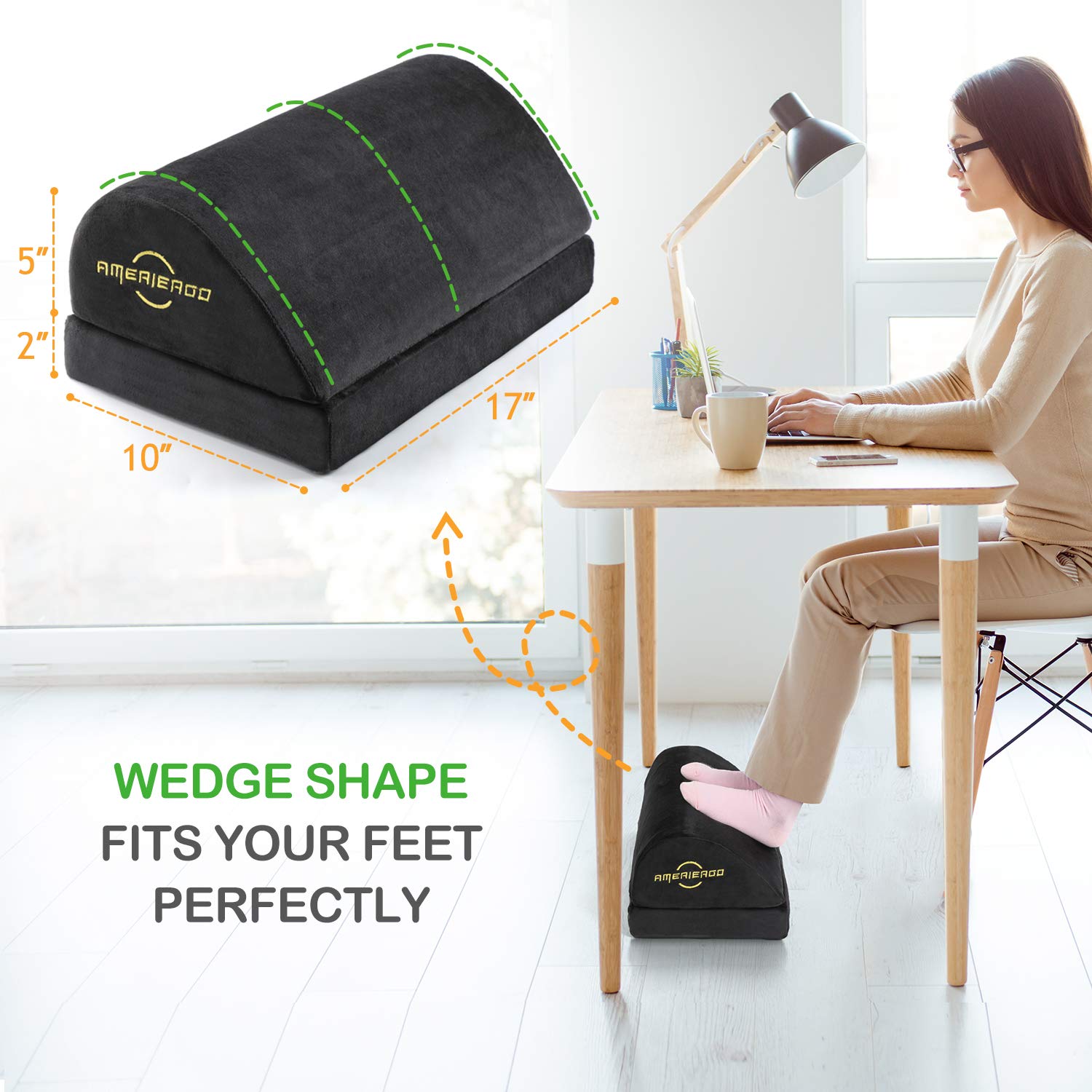AMERIERGO Adjustable Memory Foam Foot Rest – Ergonomic Under Desk Stool
