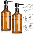 Euqvunn 500ml Amber Glass Soap Dispenser | 2 Pack with Stainless Steel Pump