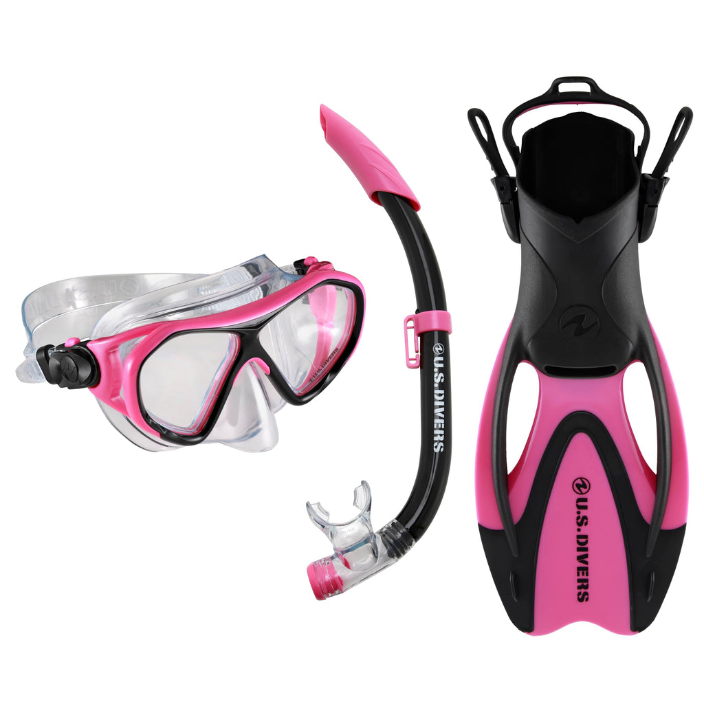 U.S. Divers Dorado II Junior Snorkel Set – Kids Fins & Mask, Pink/Black