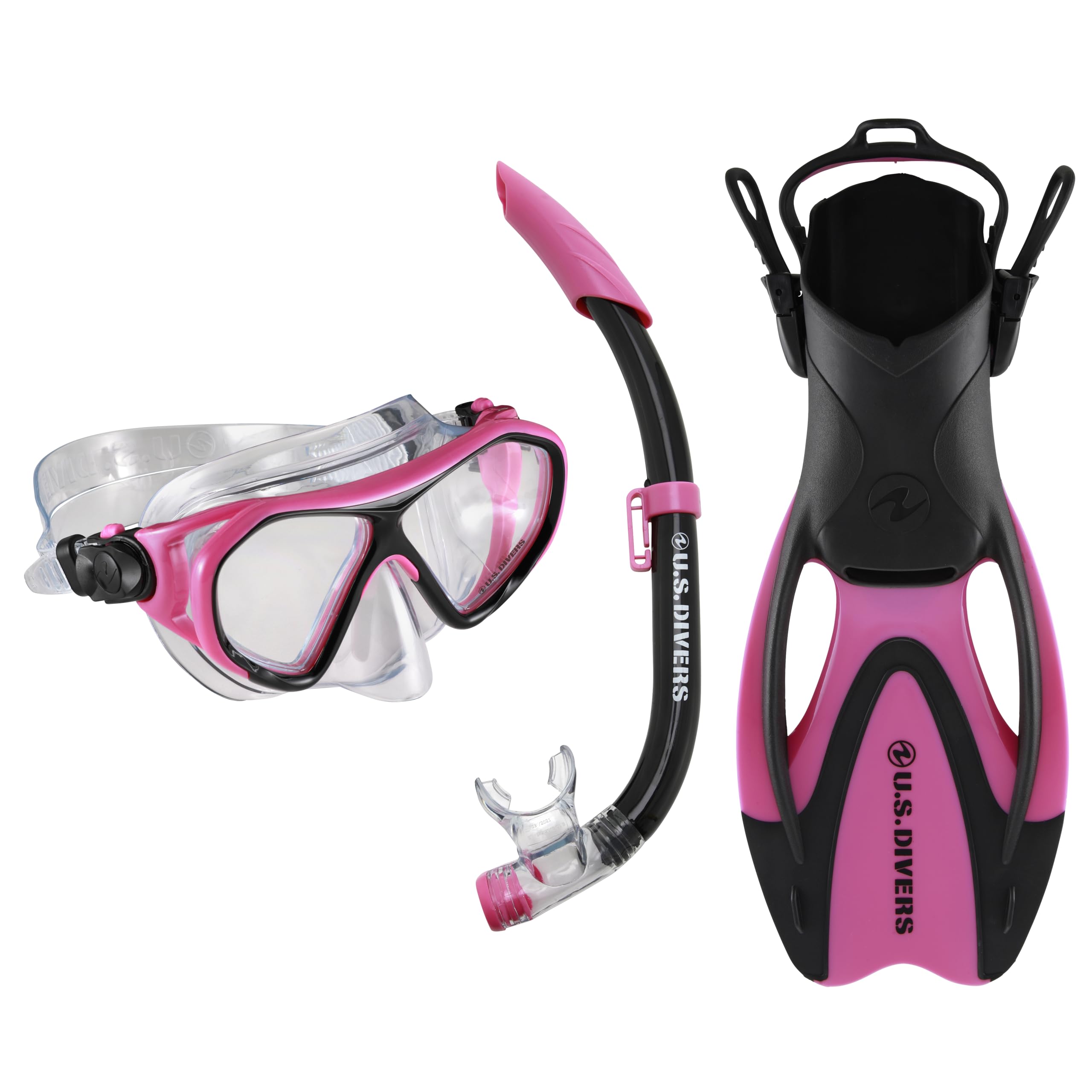 U.S. Divers Dorado II Junior Snorkel Set – Kids Fins & Mask, Pink/Black