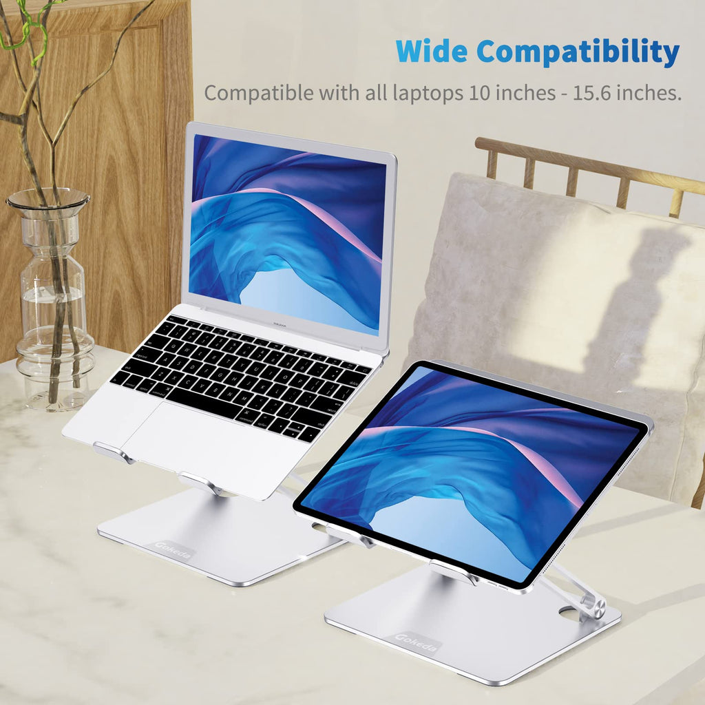 GOKEDA Laptop Stand, Ergonomic Aluminium Alloy Computer Stand for desk, Multi-Angle Adjustable Laptop Riser with Heat-Vent Compatible for Macbook