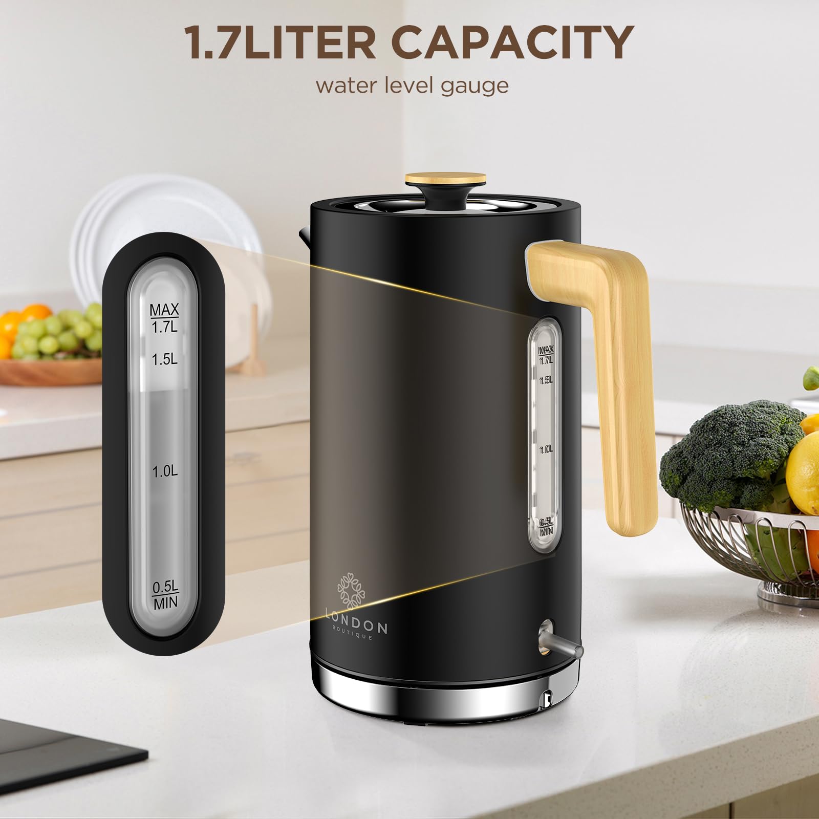 London Boutique Electric Kettle – 3KW Rapid Boil Stainless Steel