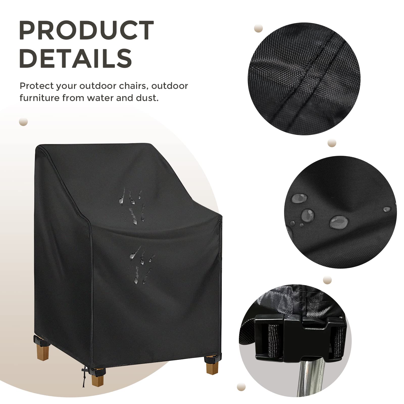 Widesmile Waterproof Patio Stacking Chair Cover - 420D Oxford - 2 Pack