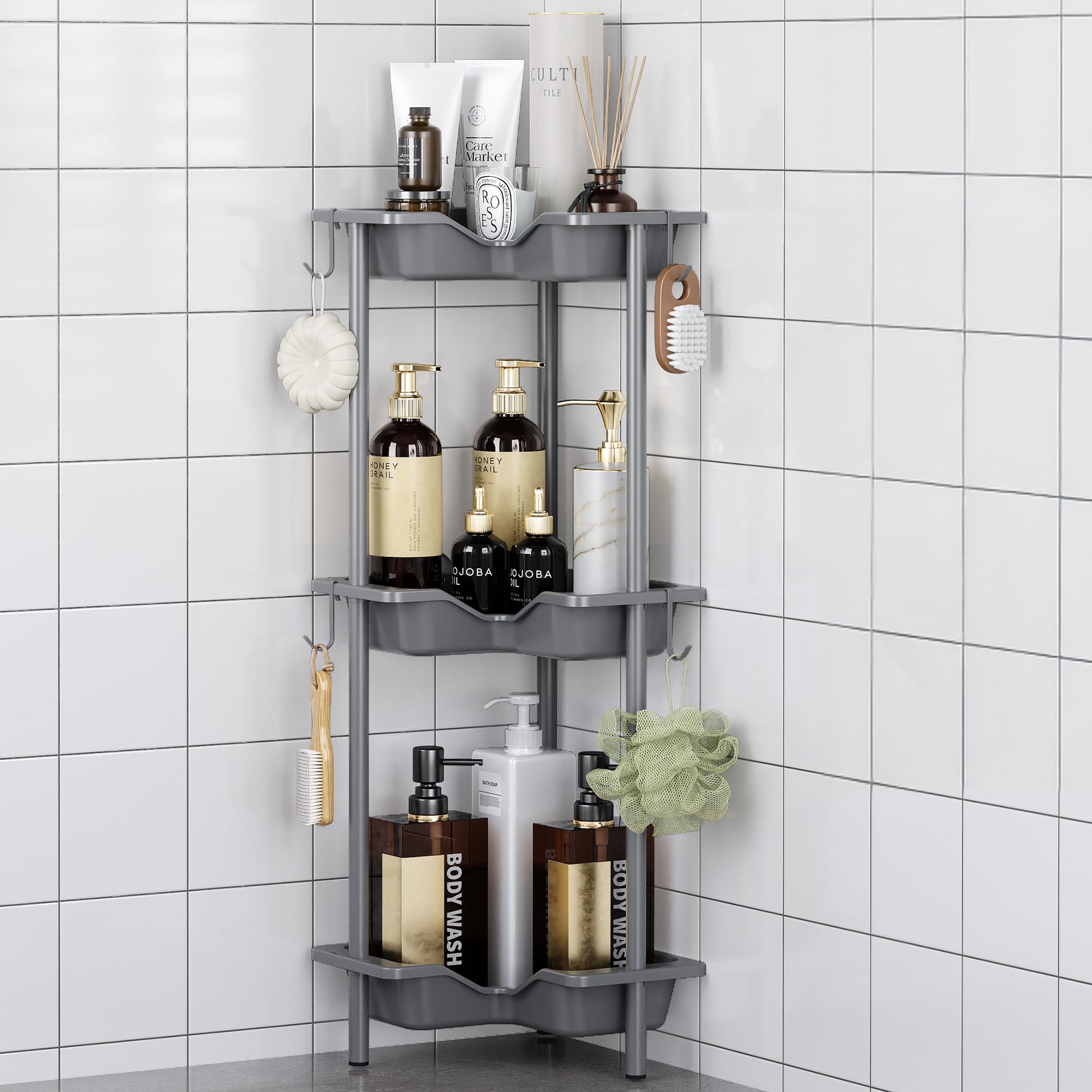 OriwarE 3-Tier Corner Shower Caddy – Rustproof Floor Standing Shelf