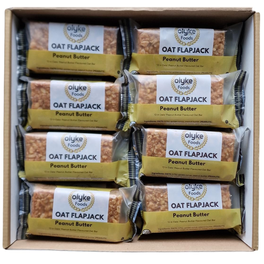 Olyke Peanut Butter Oat Flapjacks - Healthy Vegan Energy Bars (Box of 24)