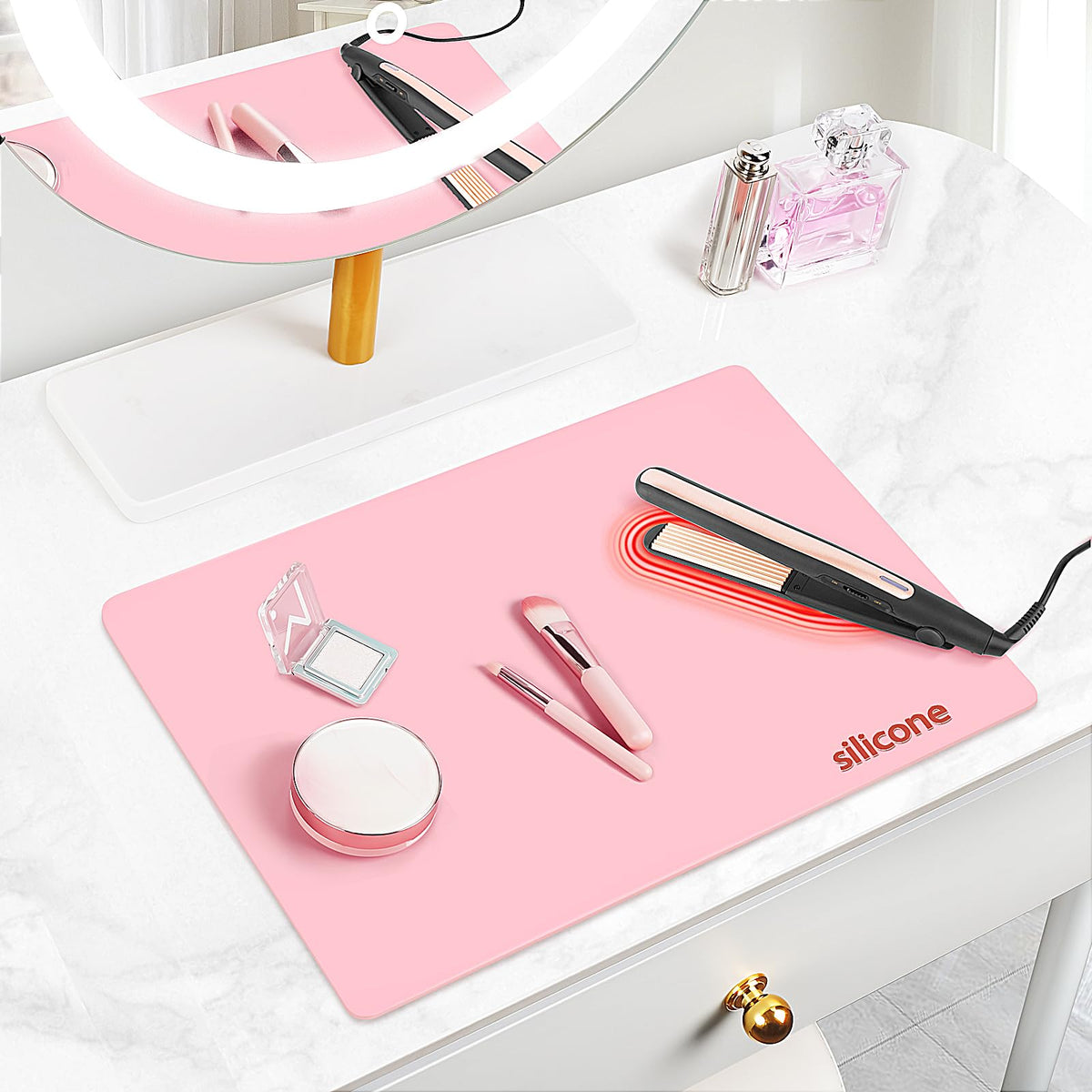 Silicone Dressing Table Mat Protector for Makeup, 40x30cm, Sakura Pink - image 1