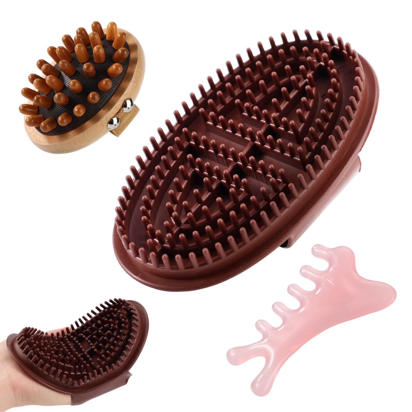 Sinbana Meridian Massage Brush Set | 3-Piece Wooden Body Scraper Spa Tool