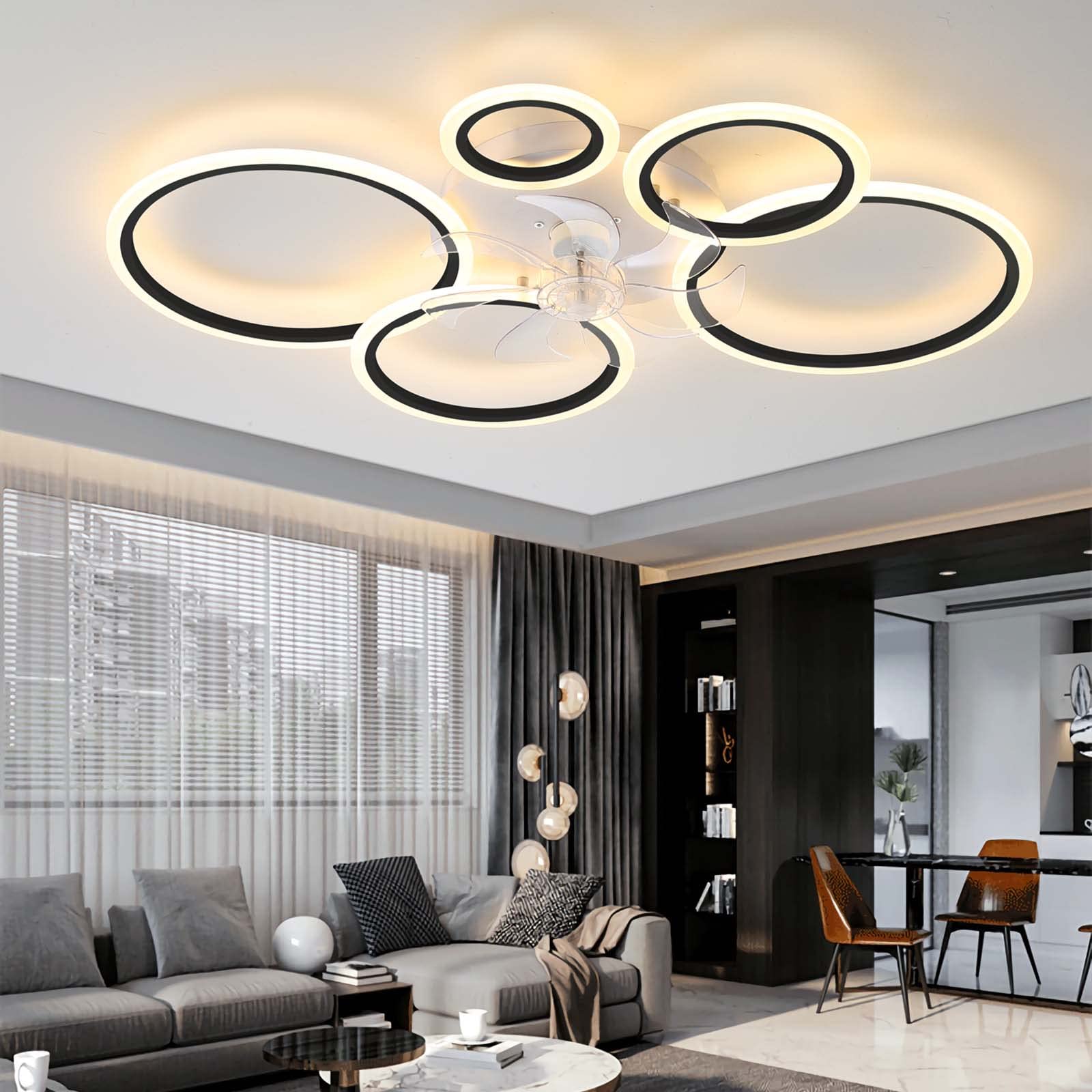 YUNZI Modern Ceiling Fan with LED Light – 72W Dimmable 6-Speed Fan