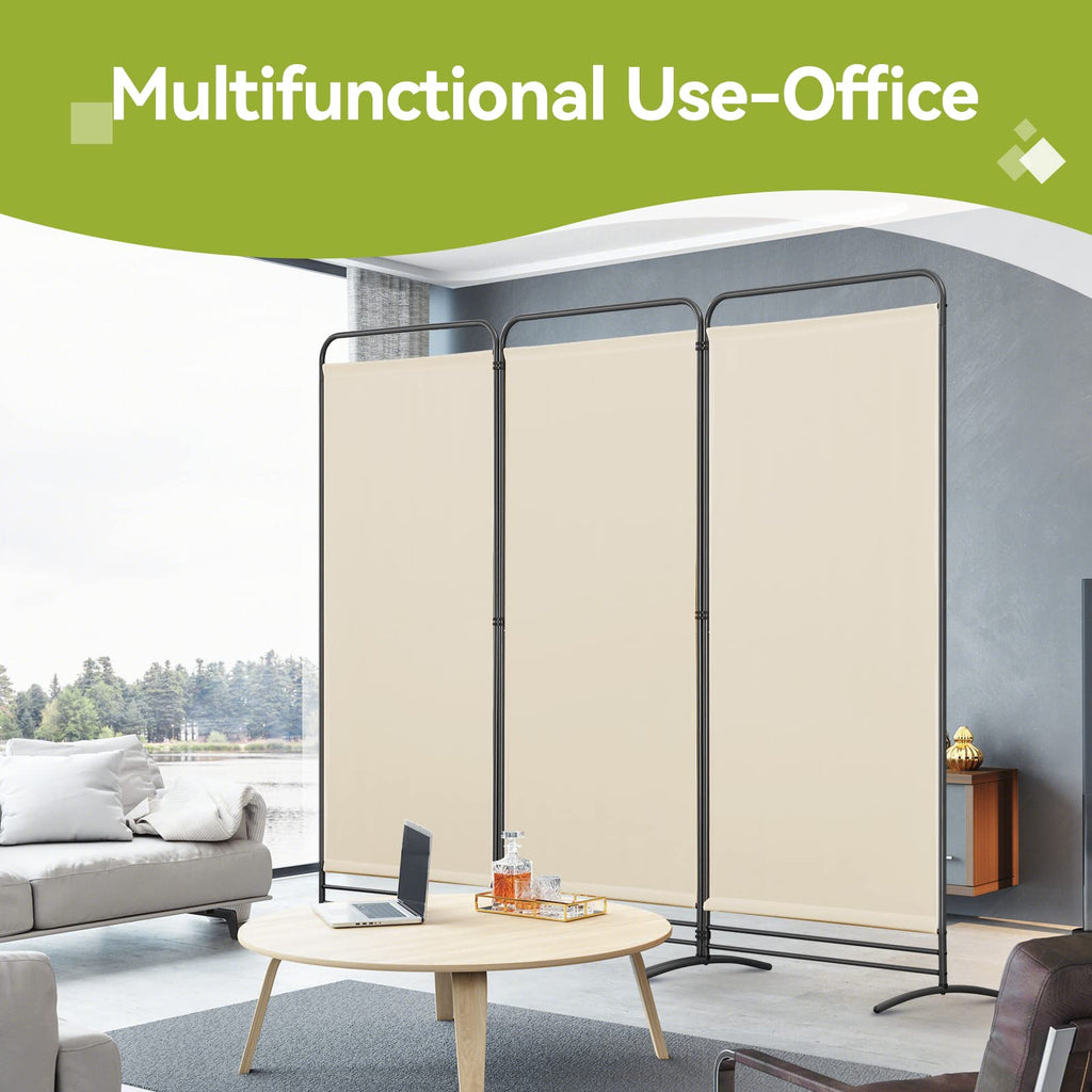 Angel Living 3-Panel Room Divider | Folding Privacy Screen for Garden, Beige