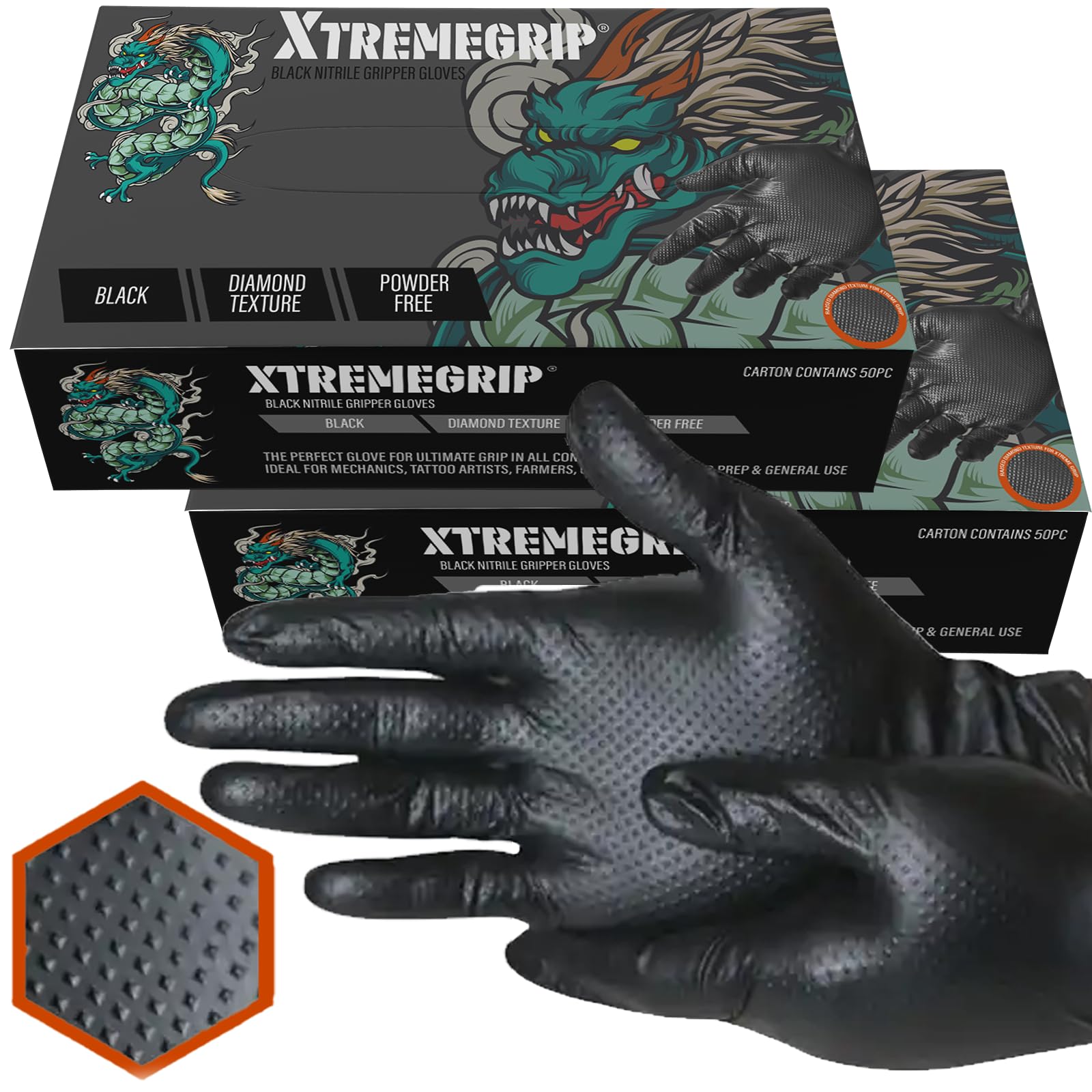 Xtremeauto Diamond Grip Nitrile Gloves – Heavy Duty Black Mechanics Gloves